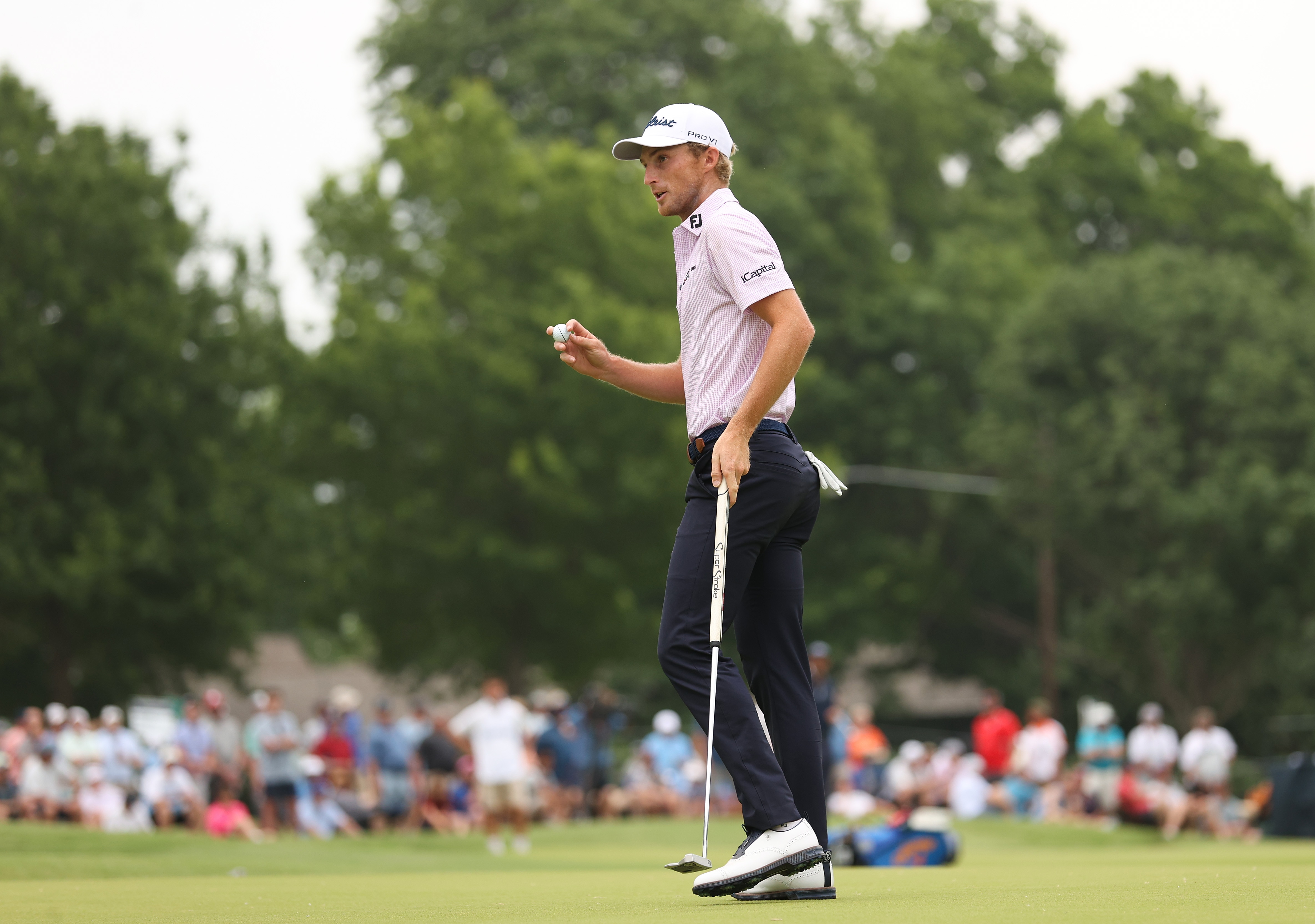 TULSA, OKLAHOMA - MAY 20: Will Zalatoris of the United States reacts to his birdie putt on the 13th green during the second round of the 2022 PGA Championship at Southern Hills Country Club on May 20, 2022 in Tulsa, Oklahoma. (Photo by Ezra Shaw/Getty Images)