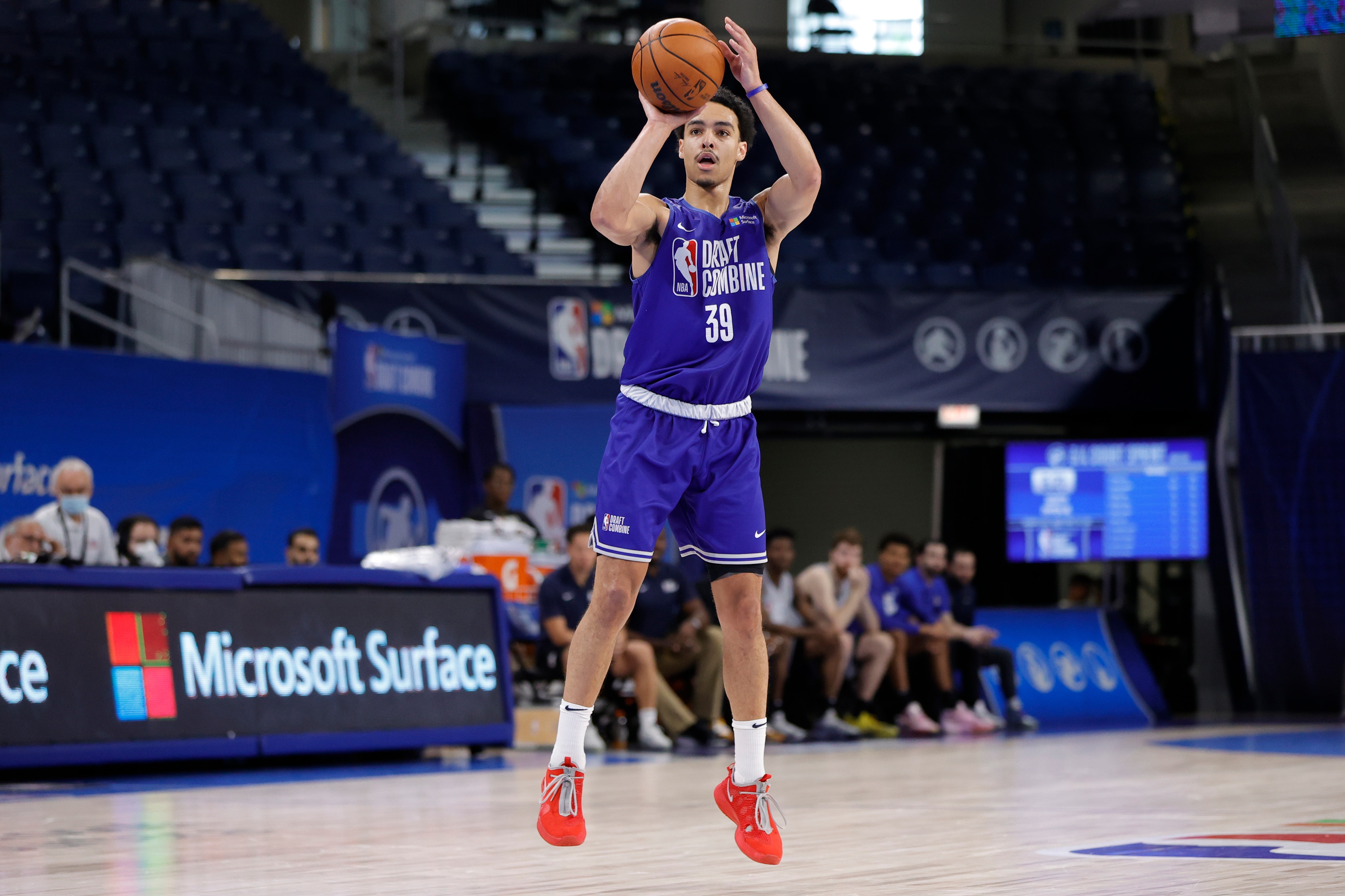 CHICAGO, IL - MAY 20: NBA Prospect, Andrew Nembhard shoots the ball during the 2022 NBA Draft Combine on May 20, 2022 at the Wintrust Arena in Chicago, Illinois. NOTE TO USER: User expressly acknowledges and agrees that, by downloading and or using this photograph, user is consenting to the terms and conditions of the Getty Images License Agreement.  Mandatory Copyright Notice: Copyright 2022 NBAE (Photo by Kamil Krzaczynski/NBAE via Getty Images)