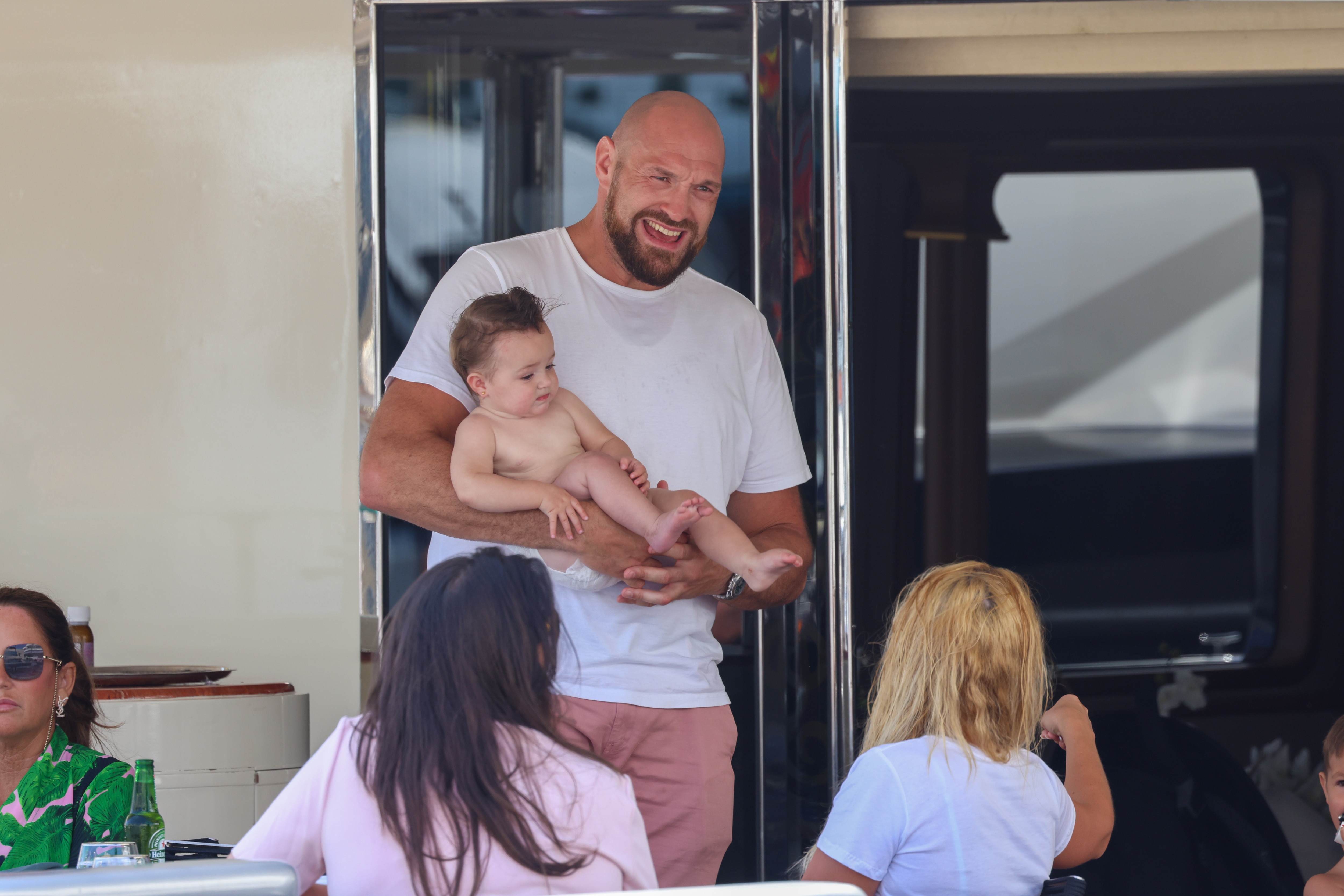 CANNES, FRANCE - MAY 17: Tyson Fury and Paris Fury are seen on their yacht  is seen during the 75th annual Cannes film festival at  on May 17, 2022 in Cannes, France. (Photo by Pierre Suu/GC Images)