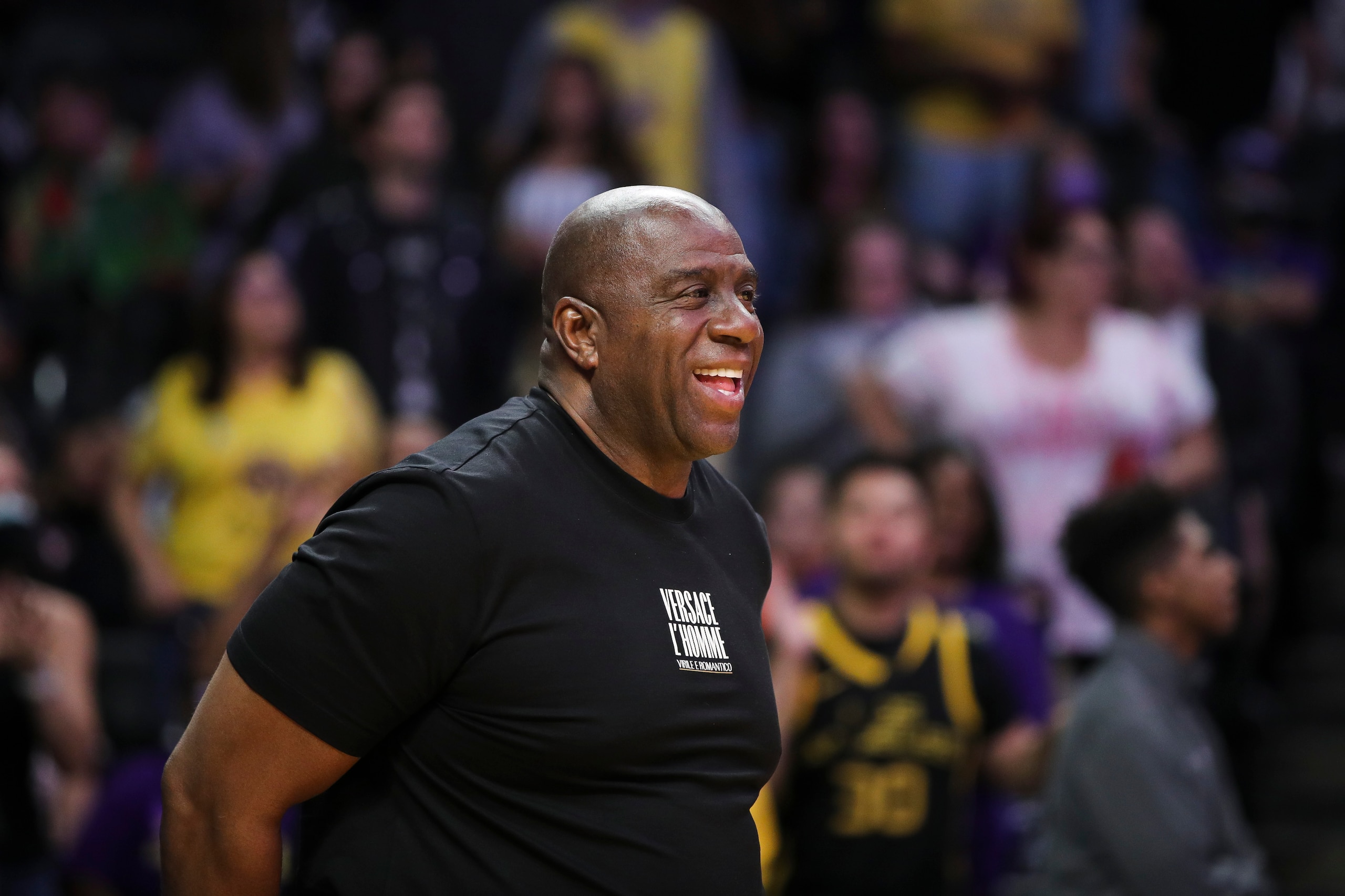 LOS ANGELES, CALIFORNIA - MAY 17: Owner Magic Johnson attends the game between the Los Angeles Sparks and the Minnesota Lynx at Crypto.com Arena on May 17, 2022 in Los Angeles, California. NOTE TO USER: User expressly acknowledges and agrees that, by downloading and or using this photograph, User is consenting to the terms and conditions of the Getty Images License Agreement. (Photo by Meg Oliphant/Getty Images)