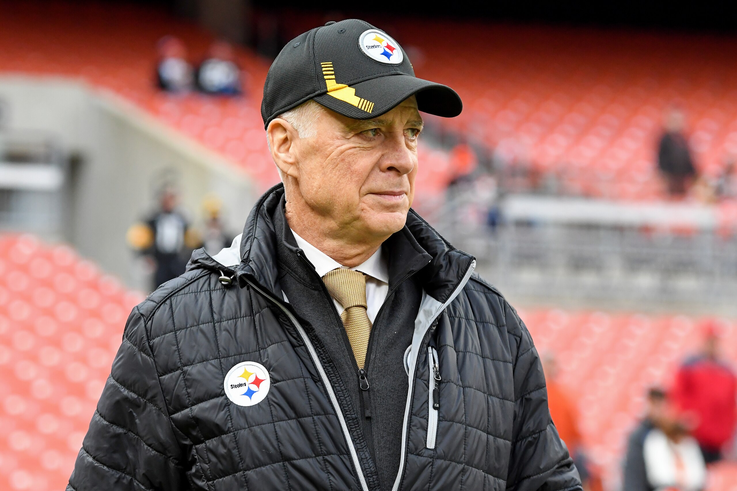 CLEVELAND, OH - OCTOBER 31: Pittsburgh Steelers owner Art Rooney II walks onto the field prior to a game against the Cleveland Browns at FirstEnergy Stadium on October 31, 2021 in Cleveland, Ohio. (Photo by Nick Cammett/Diamond Images via Getty Images)