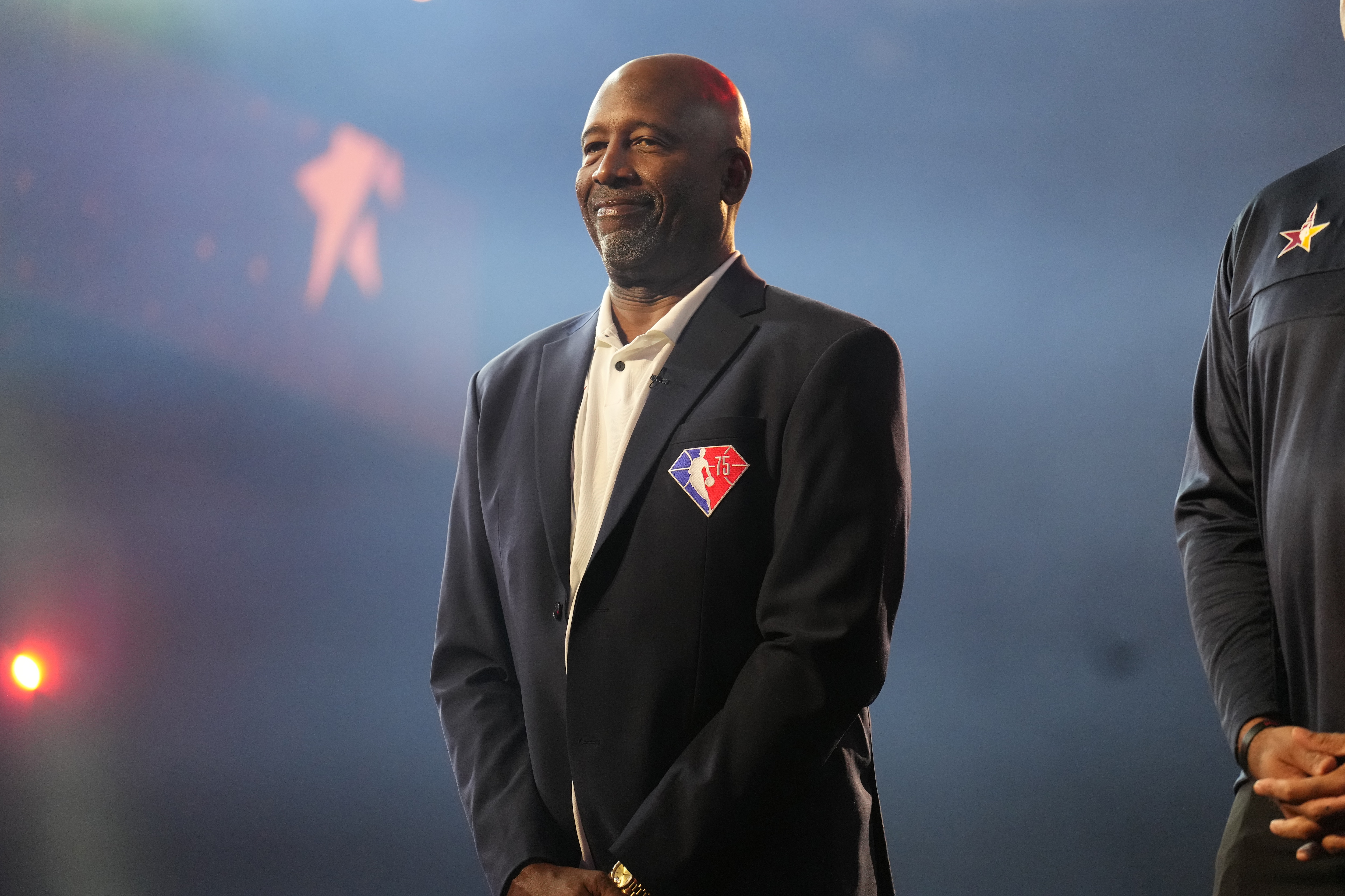 CLEVELAND, OH - FEBRUARY 18: Head Coach James Worthy of Team Worthy looks on before the game against Team Isiah during the 2022 Clorox Rising Stars Game as part of 2022 NBA All Star Weekend on February 18, 2022 at Rocket Mortgage FieldHouse in Cleveland, Ohio. NOTE TO USER: User expressly acknowledges and agrees that, by downloading and/or using this Photograph, user is consenting to the terms and conditions of the Getty Images License Agreement. Mandatory Copyright Notice: Copyright 2022 NBAE (Photo by Jesse D. Garrabrant/NBAE via Getty Images)