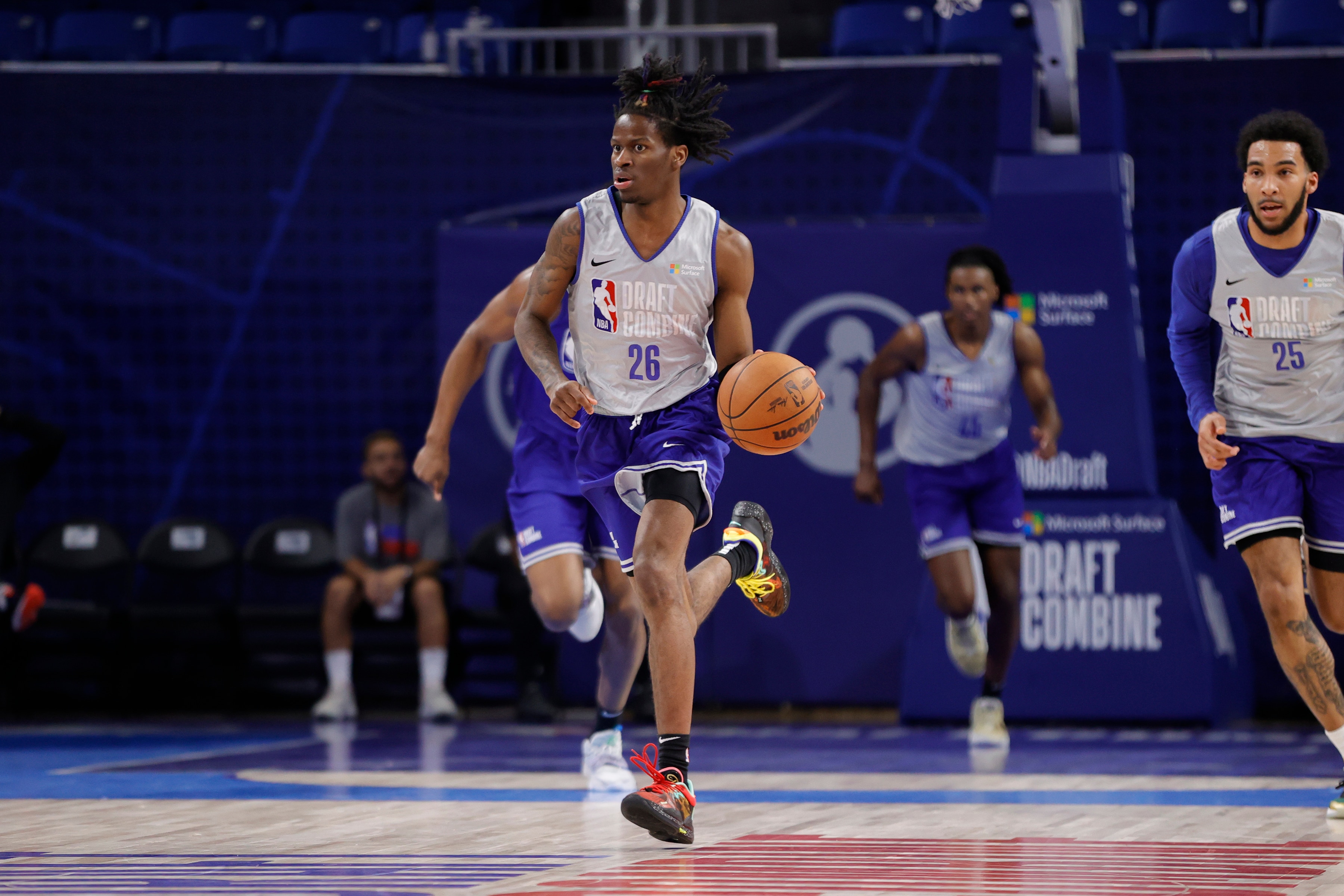 CHICAGO, IL - MAY 20: NBA Prospect, Keon Ellis dribbles the ball during the 2022 NBA Draft Combine on May 20, 2022 at the Wintrust Arena in Chicago, Illinois. NOTE TO USER: User expressly acknowledges and agrees that, by downloading and or using this photograph, user is consenting to the terms and conditions of the Getty Images License Agreement.  Mandatory Copyright Notice: Copyright 2022 NBAE (Photo by Kamil Krzaczynski/NBAE via Getty Images)