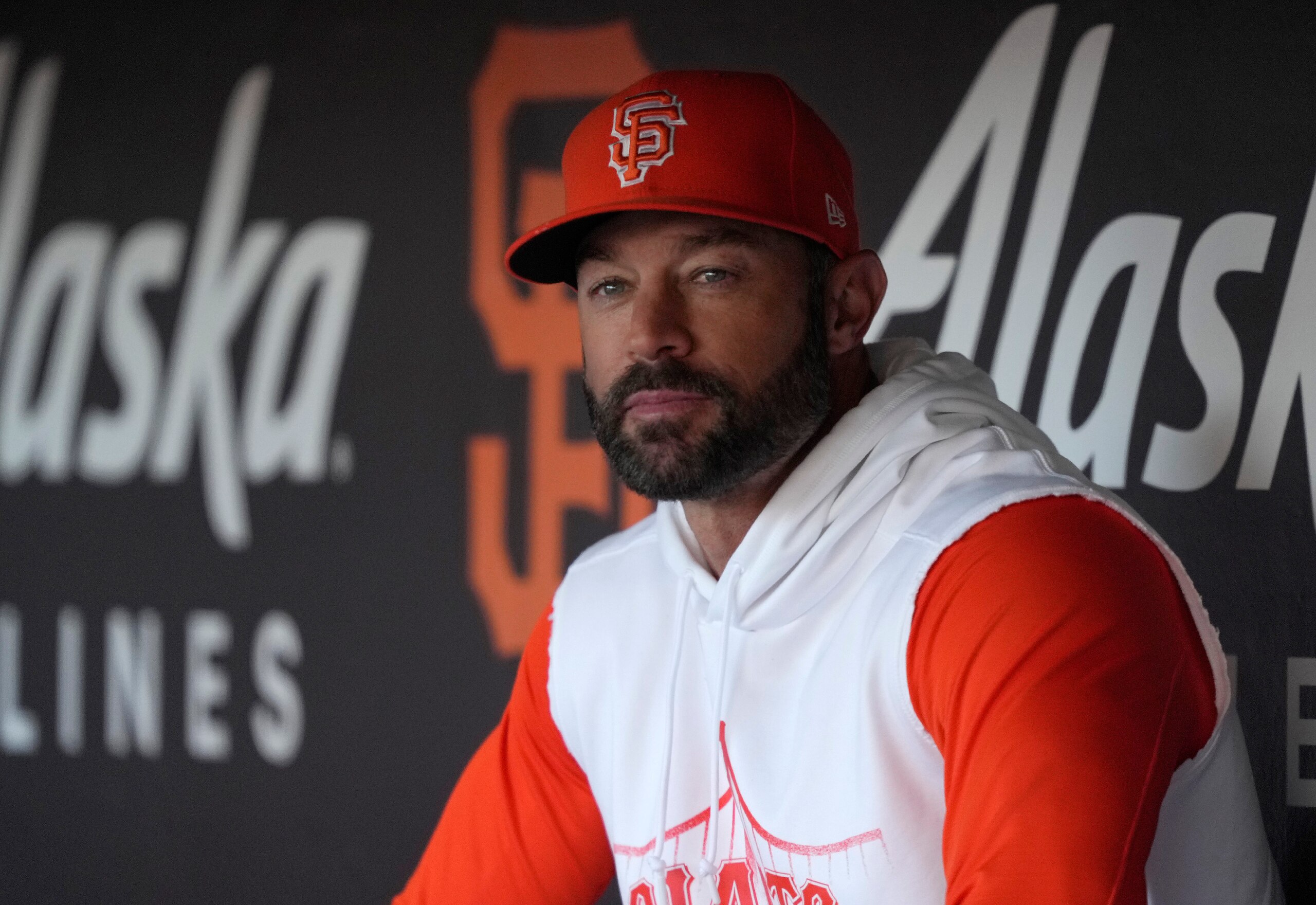 SAN FRANCISCO, CALIFORNIA - MAY 10: Manager Gabe Kapler #19 of the San Francisco Giants looks on from the dugout prior to the start of the game against the Colorado Rockies at Oracle Park on May 10, 2022 in San Francisco, California. (Photo by Thearon W. Henderson/Getty Images)