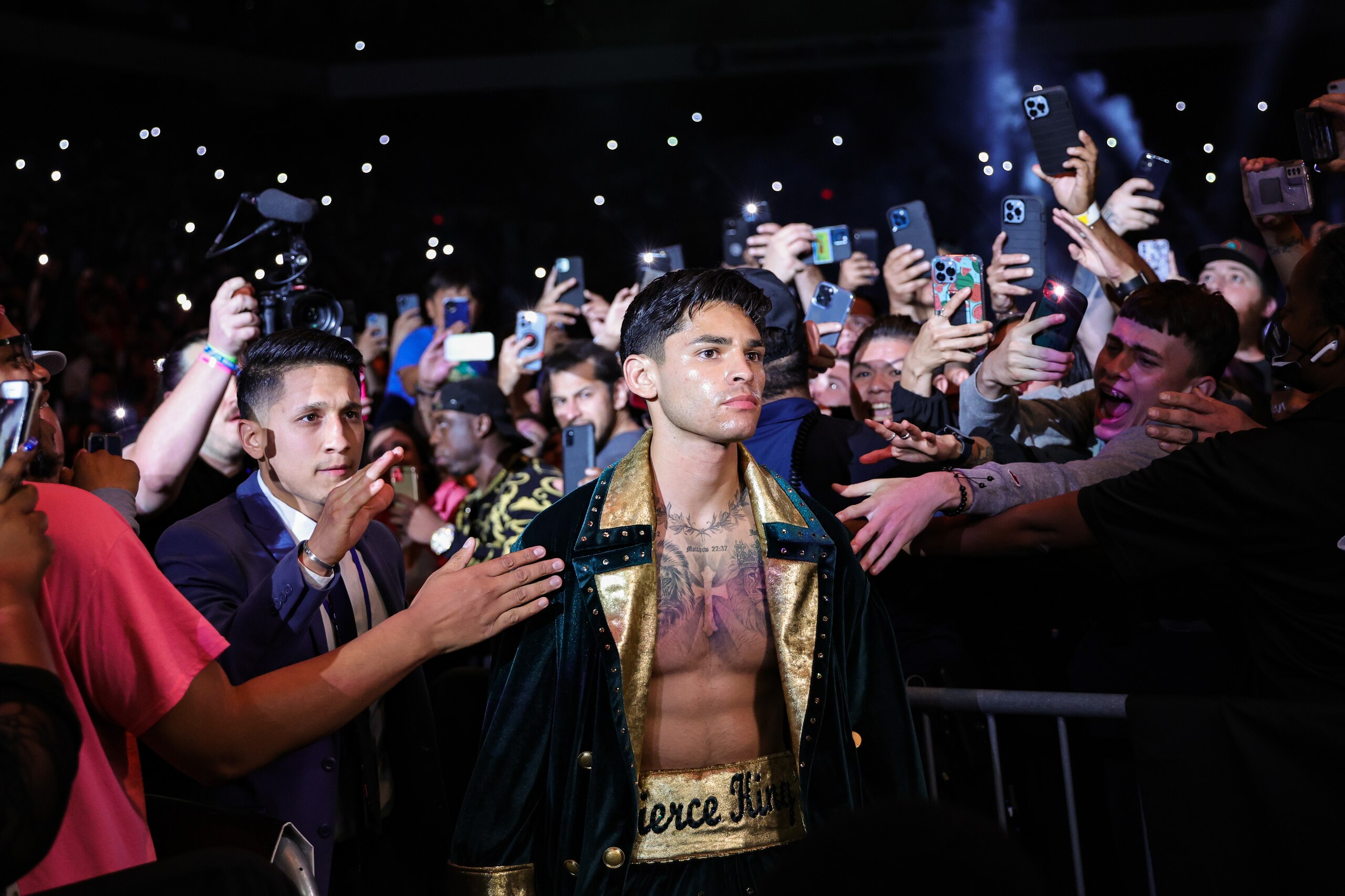 SAN ANTONIO, TEXAS - APRIL 09: Ryan Garcia walks to the ring to face Emmanuel Tagoe in their Lightweight bout at the Alamodome on April 09, 2022 in San Antonio, Texas. (Photo by Carmen Mandato/Getty Images) SAN ANTONIO, TEXAS - APRIL 09: Ryan Garcia walks to the ring to face Emmanuel Tagoe in their Lightweight bout at the Alamodome on April 09, 2022 in San Antonio, Texas. (Photo by Carmen Mandato/Getty Images)