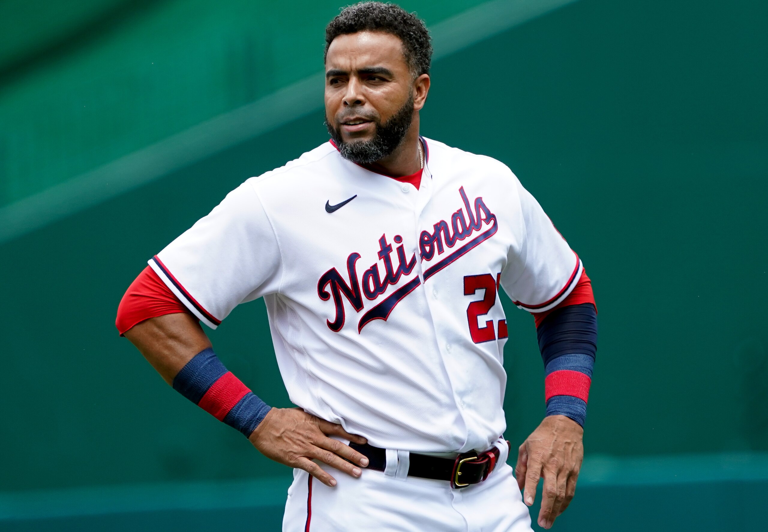 WASHINGTON, DC - MAY 29: Washington Nationals designated hitter Nelson Cruz (23) before a MLB game between the Washington Nationals and the Colorado Rockies on May 29, 2022, at Nationals Park, in Washington, D.C.
(Photo by Tony Quinn/Icon Sportswire via Getty Images)