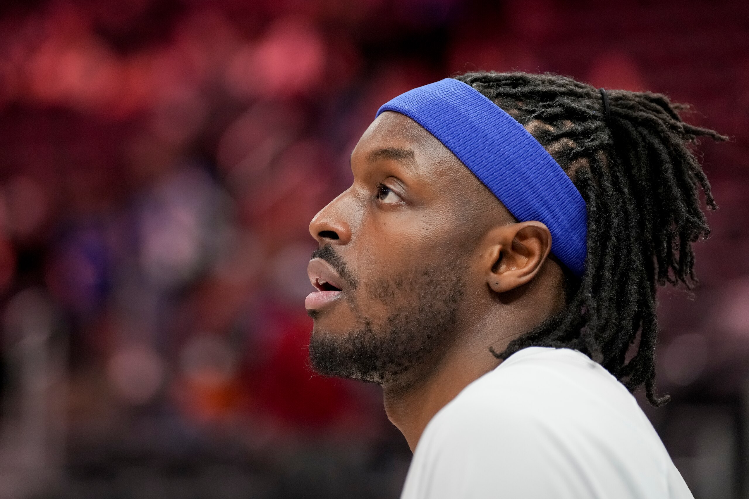 DETROIT, MICHIGAN - MARCH 25: Jerami Grant #9 of the Detroit Pistons looks on before the game against the Washington Wizards at Little Caesars Arena on March 25, 2022 in Detroit, Michigan. NOTE TO USER: User expressly acknowledges and agrees that, by downloading and or using this photograph, User is consenting to the terms and conditions of the Getty Images License Agreement. (Photo by Nic Antaya/Getty Images) DETROIT, MICHIGAN - MARCH 25: Jerami Grant #9 of the Detroit Pistons looks on before the game against the Washington Wizards at Little Caesars Arena on March 25, 2022 in Detroit, Michigan. NOTE TO USER: User expressly acknowledges and agrees that, by downloading and or using this photograph, User is consenting to the terms and conditions of the Getty Images License Agreement. (Photo by Nic Antaya/Getty Images)