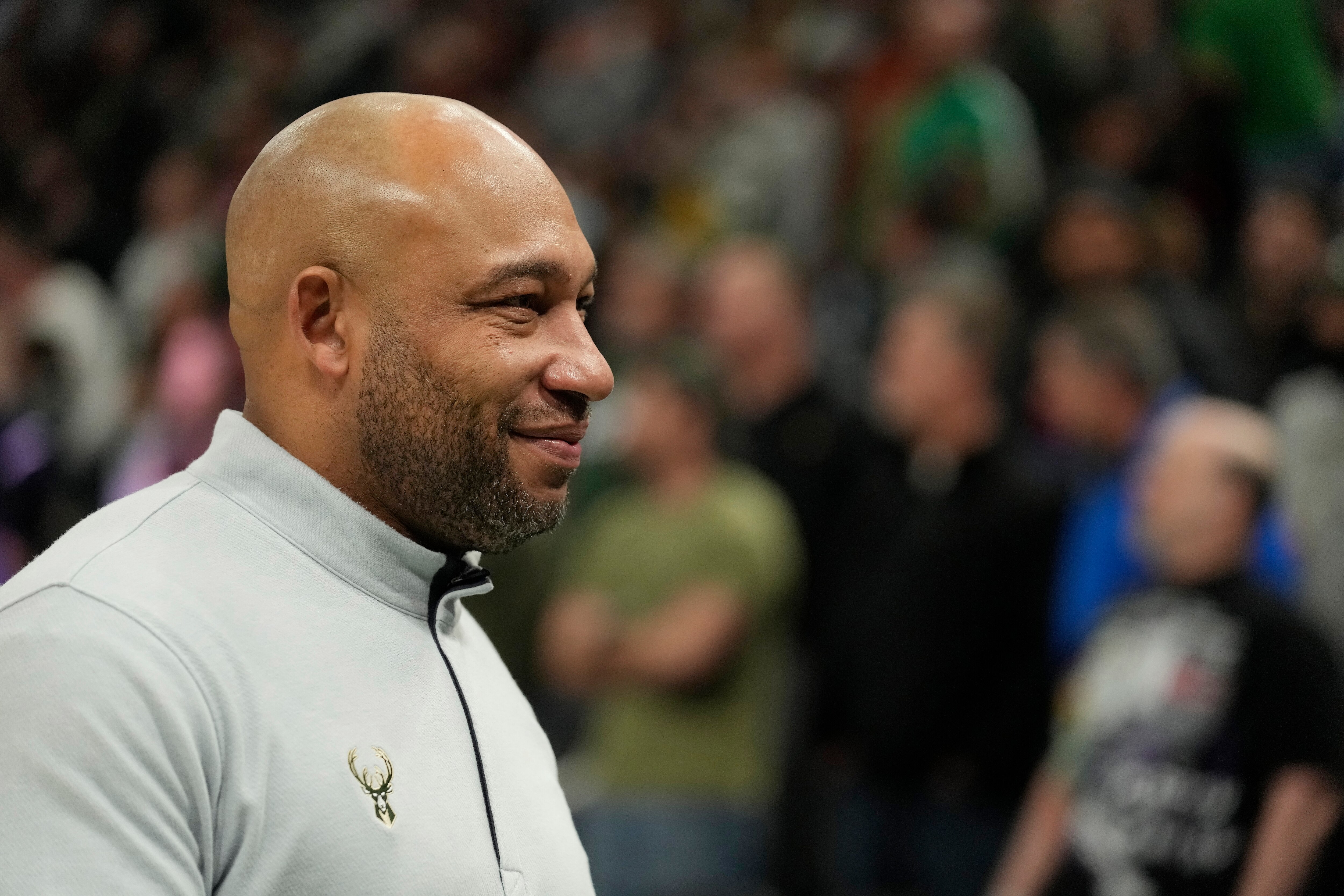 MILWAUKEE, WISCONSIN - MARCH 06: Assistant Coach Darvin Ham of the Milwaukee Bucks looks on during the second half against the Phoenix Suns at Fiserv Forum on March 06, 2022 in Milwaukee, Wisconsin. The Milwaukee Bucks defeated the Phoenix Suns 132-122. NOTE TO USER: User expressly acknowledges and agrees that, by downloading and or using this photograph, User is consenting to the terms and conditions of the Getty Images License Agreement. (Photo by Patrick McDermott/Getty Images)