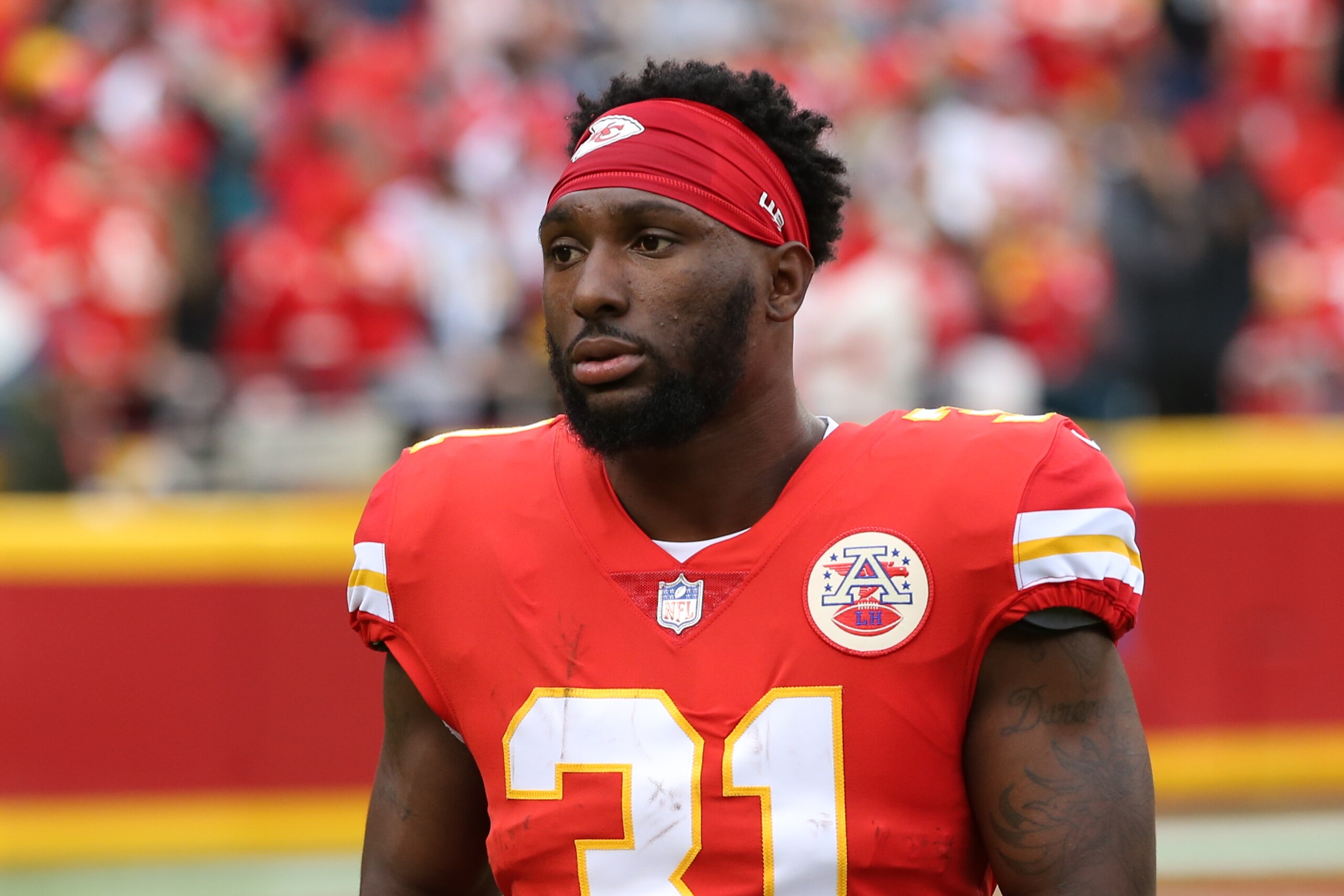 KANSAS CITY, MO - DECEMBER 26: Kansas City Chiefs running back Darrel Williams (31) before an NFL game between the Pittsburgh Steelers and Kansas City Chiefs on Dec 26, 2021 at GEHA Field at Arrowhead Stadium in Kansas City, MO. (Photo by Scott Winters/Icon Sportswire via Getty Images)