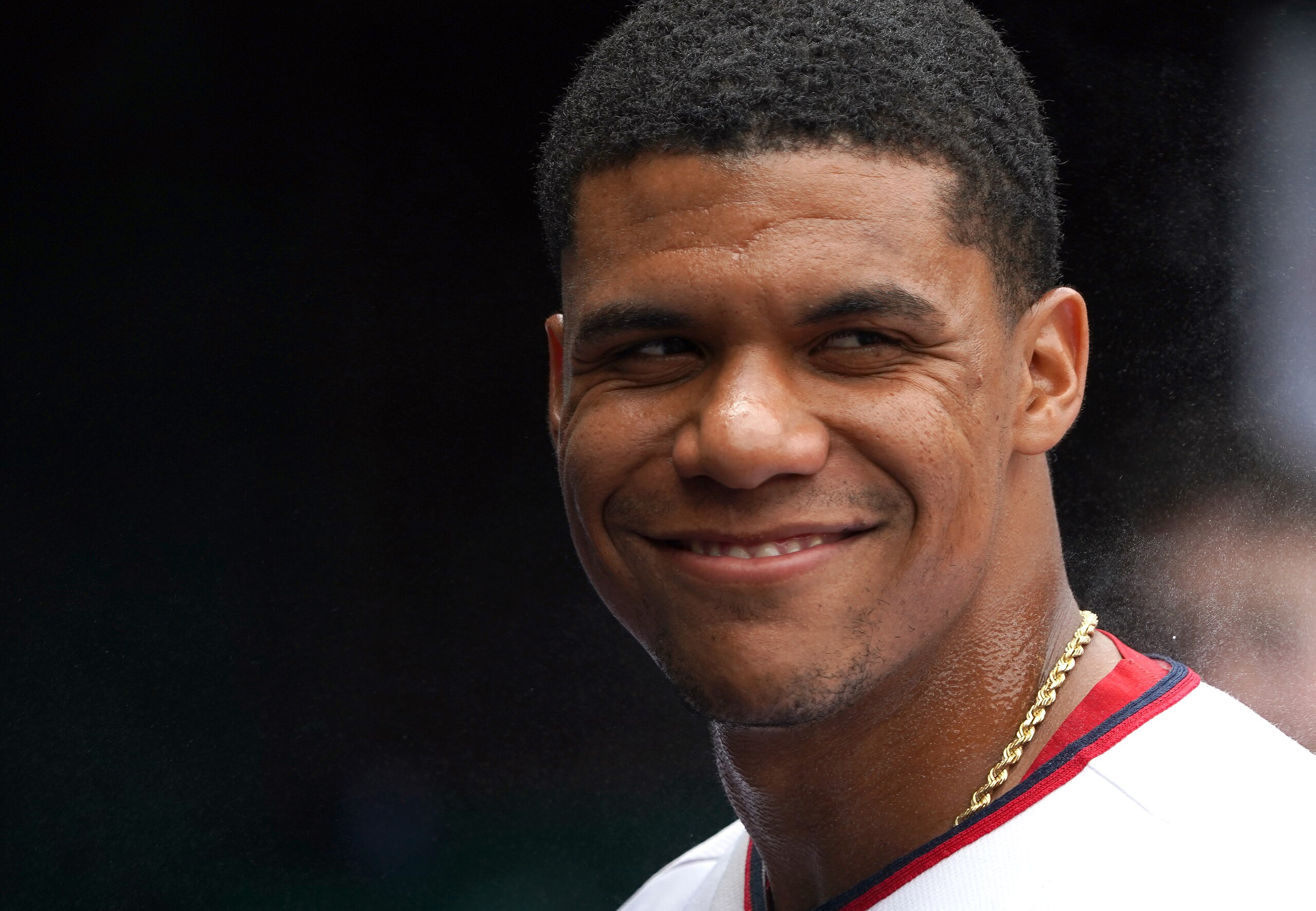 WASHINGTON, DC - MAY 29: Washington Nationals left fielder Juan Soto (22) in the dugout before a MLB game between the Washington Nationals and the Colorado Rockies on May 29, 2022, at Nationals Park, in Washington, D.C.
(Photo by Tony Quinn/Icon Sportswire via Getty Images)