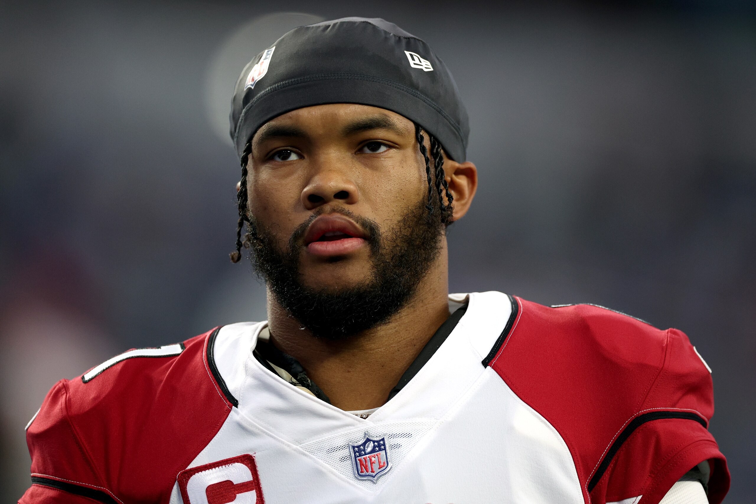 INGLEWOOD, CALIFORNIA - JANUARY 17: Kyler Murray #1 of the Arizona Cardinals looks on before the game against the Los Angeles Rams in the NFC Wild Card Playoff game at SoFi Stadium on January 17, 2022 in Inglewood, California. (Photo by Harry How/Getty Images)