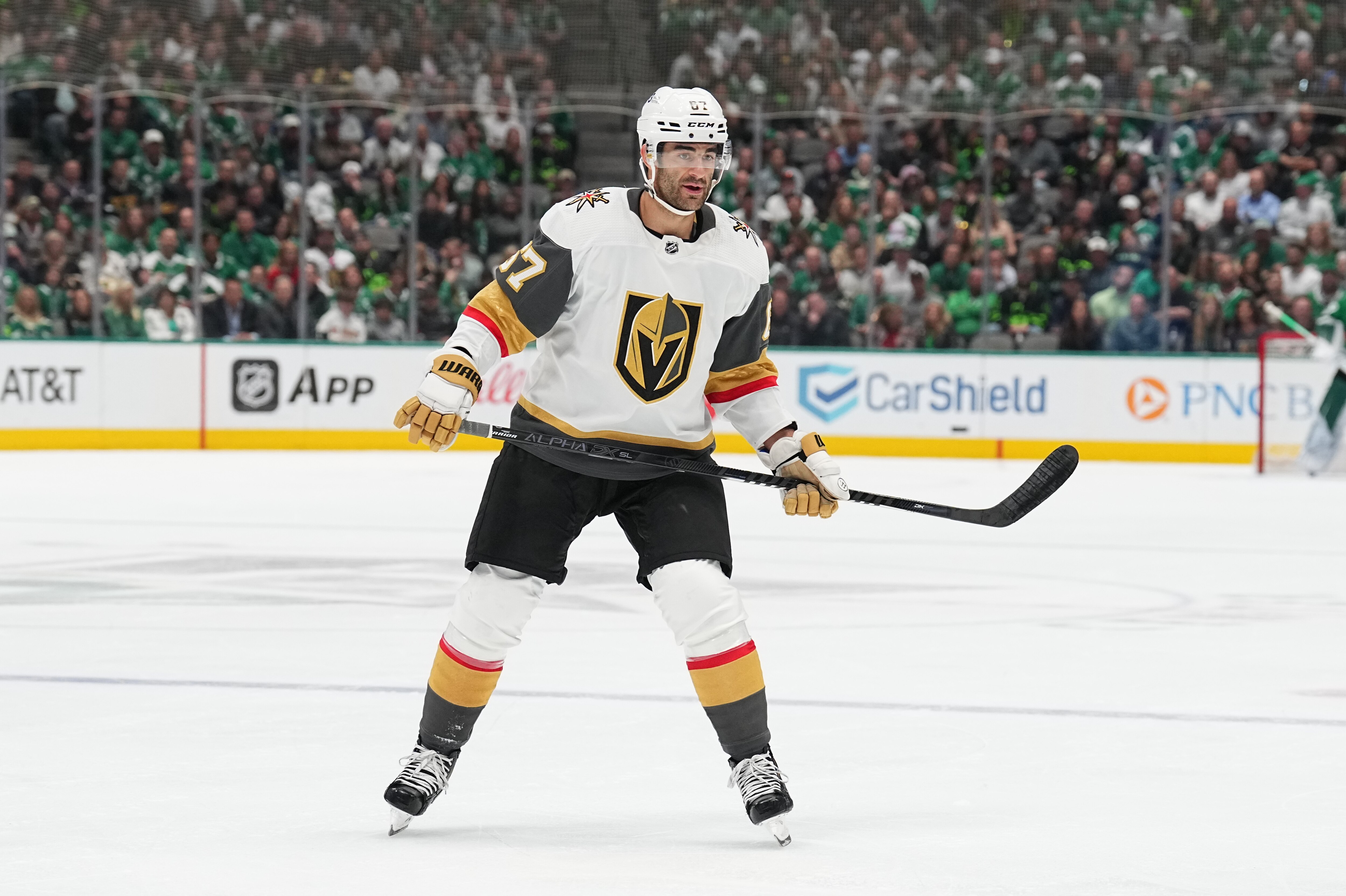 DALLAS, TX - APRIL 26: Max Pacioretty #67 of the Vegas Golden Knights skates against the Dallas Stars at the American Airlines Center on April 26, 2022 in Dallas, Texas. (Photo by Glenn James/NHLI via Getty Images)