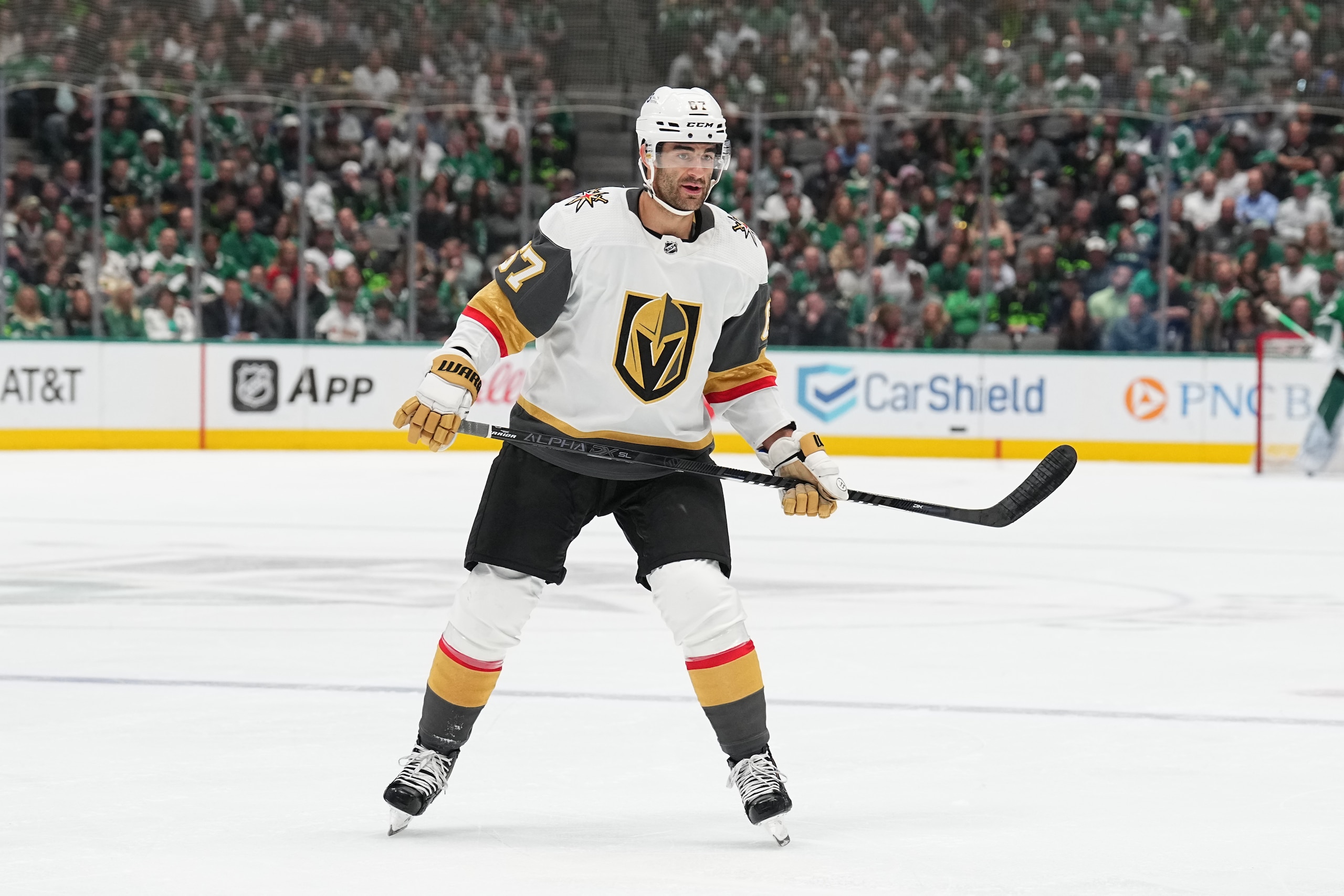 DALLAS, TX - APRIL 26: Max Pacioretty #67 of the Vegas Golden Knights skates against the Dallas Stars at the American Airlines Center on April 26, 2022 in Dallas, Texas. (Photo by Glenn James/NHLI via Getty Images)