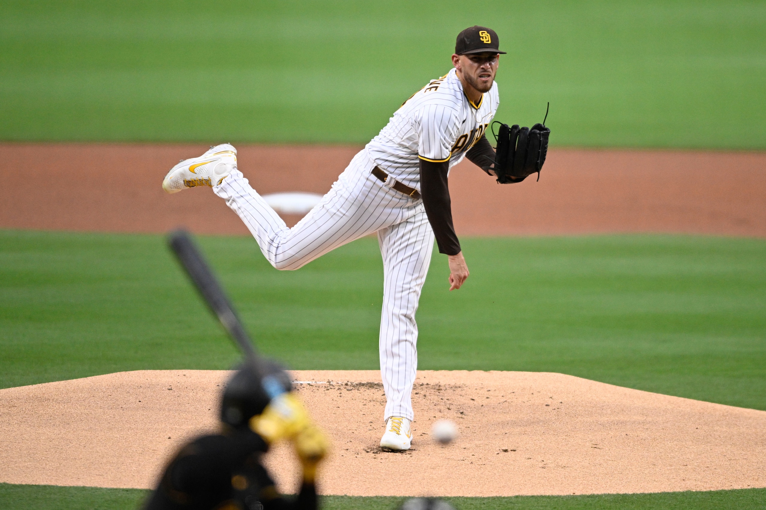 SAN DIEGO, CA - MAY 28: Joe Musgrove #44 of the San Diego Padres pitches during the first inning of a baseball game against the Pittsburgh Pirates on May 28, 2022 at Petco Park in San Diego, California. (Photo by Denis Poroy/Getty Images)
