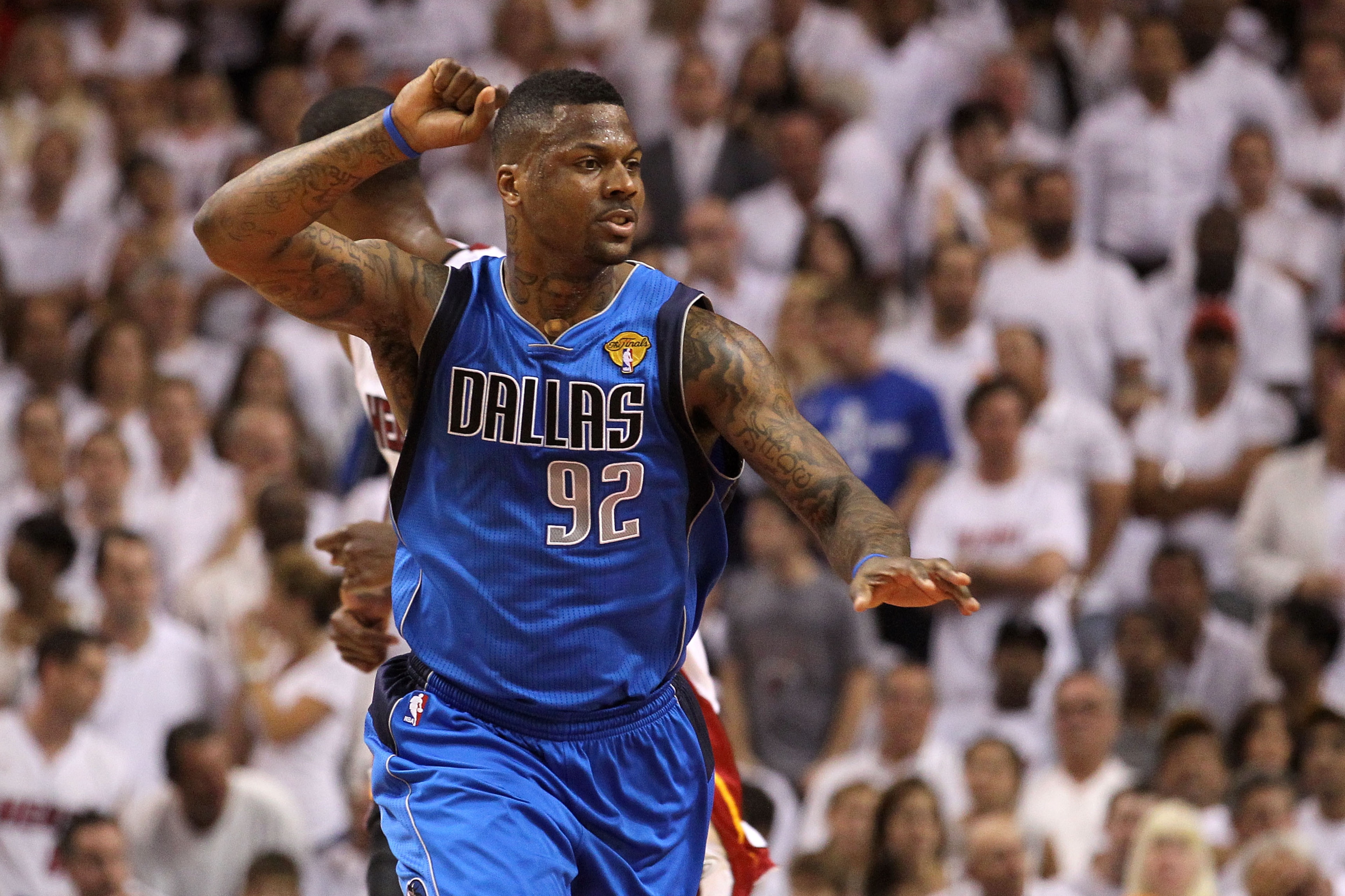 MIAMI, FL - JUNE 12:  DeShawn Stevenson #92 of the Dallas Mavericks reacts against the Miami Heat in Game Six of the 2011 NBA Finals at American Airlines Arena on June 12, 2011 in Miami, Florida. The Mavericks won 105-95. NOTE TO USER: User expressly acknowledges and agrees that, by downloading and/or using this Photograph, user is consenting to the terms and conditions of the Getty Images License Agreement.  (Photo by Ronald Martinez/Getty Images)