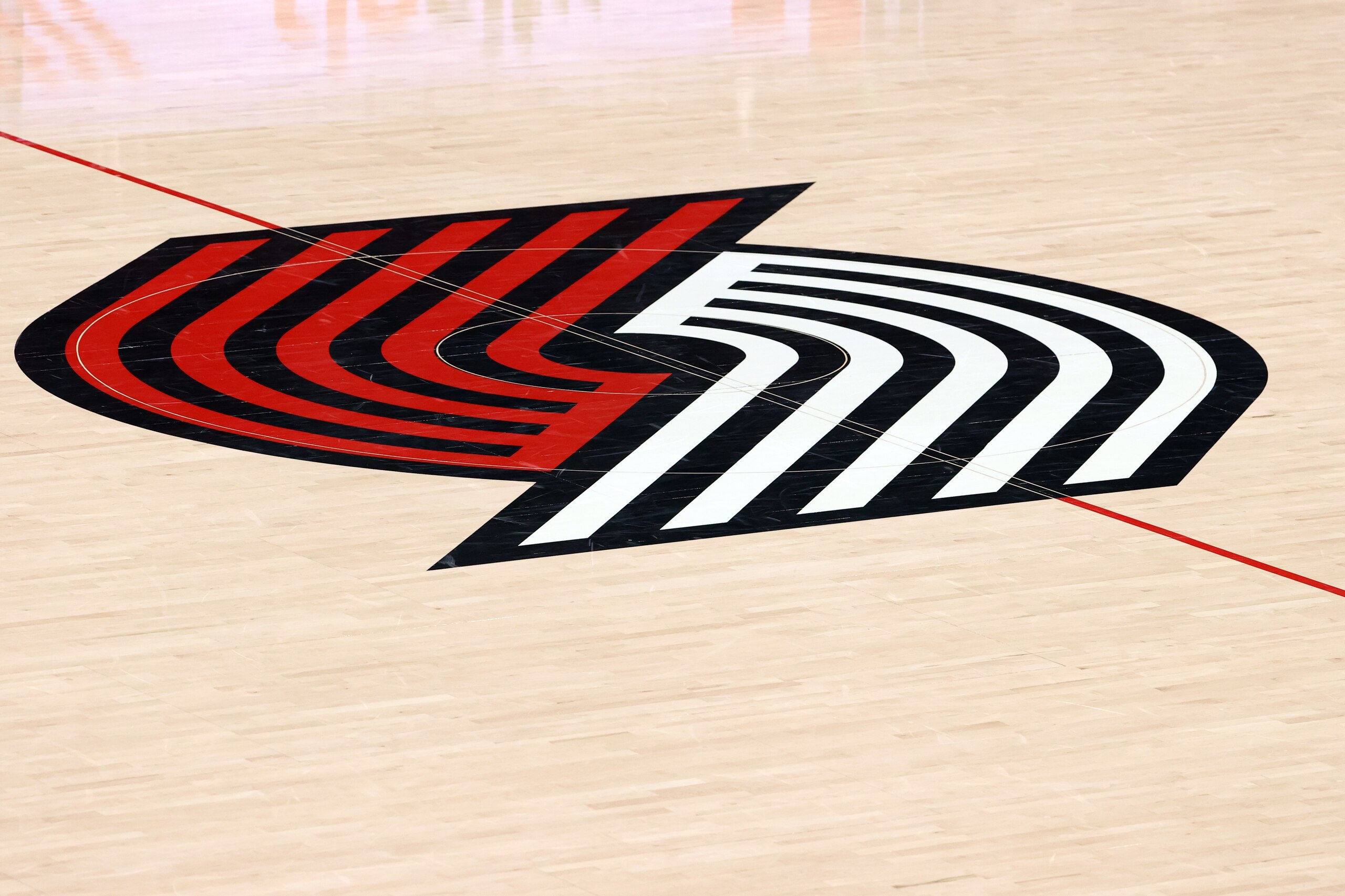 PORTLAND, OREGON - APRIL 10: A general view of the Portland Trail Blazers' logo at Moda Center on April 10, 2021 in Portland, Oregon. NOTE TO USER: User expressly acknowledges and agrees that, by downloading and or using this photograph, User is consenting to the terms and conditions of the Getty Images License Agreement. (Photo by Abbie Parr/Getty Images)