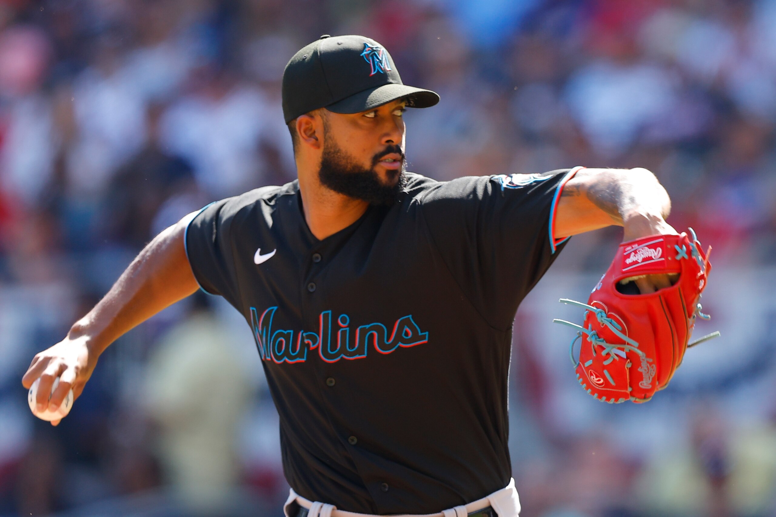 ATLANTA, GA - MAY 28: Sandy Alcantara #22 of the Miami Marlins pitches during the second inning against the Atlanta Braves at Truist Park on May 28, 2022 in Atlanta, Georgia. (Photo by Todd Kirkland/Getty Images)