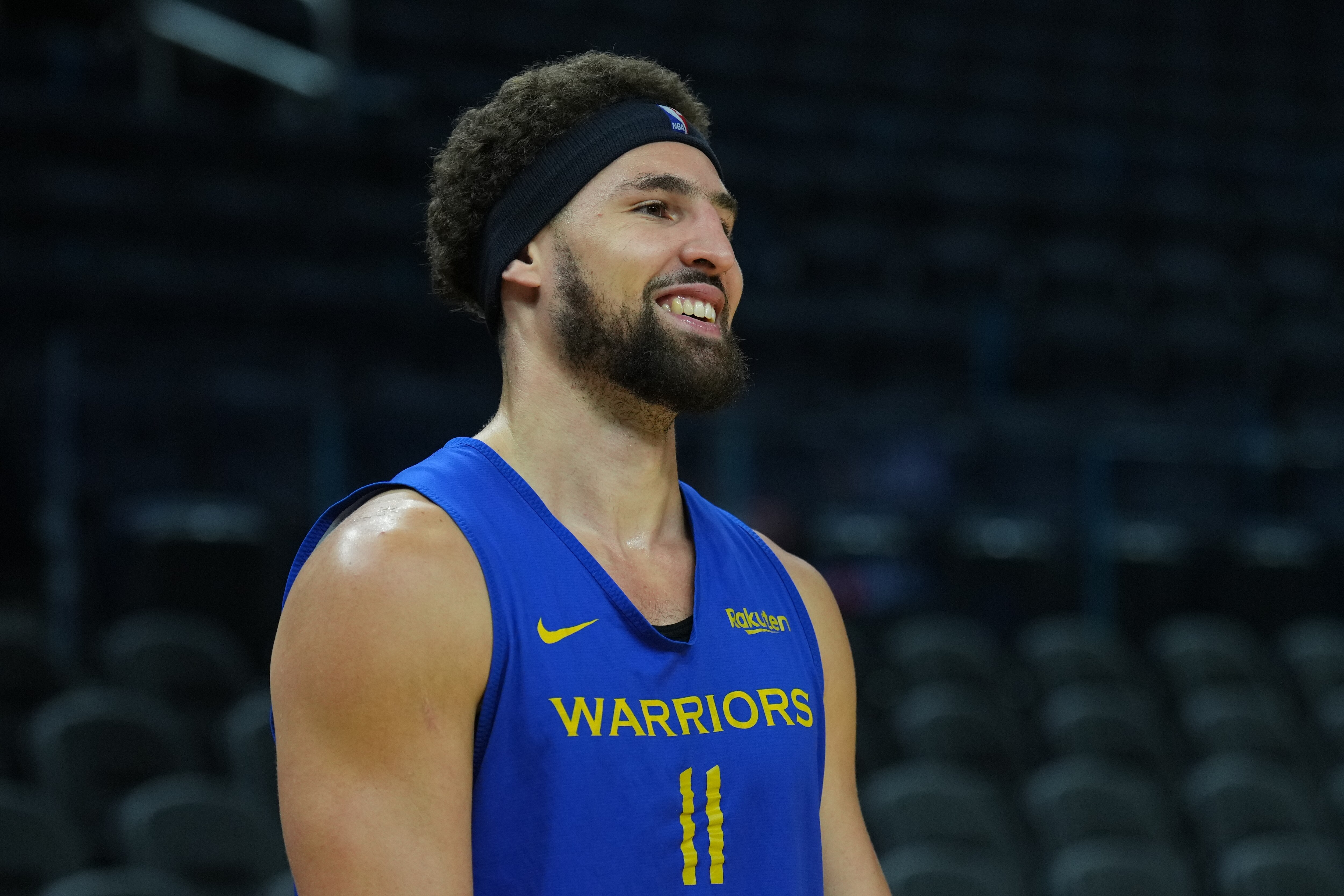 SAN FRANCISCO, CA - JUNE 01: Klay Thompson #11 of the Golden State Warriors participates during 2022 NBA Finals Practice and Media Availability on June 1, 2022 at Chase Center in San Francisco, California. NOTE TO USER: User expressly acknowledges and agrees that, by downloading and or using this photograph, user is consenting to the terms and conditions of Getty Images License Agreement. Mandatory Copyright Notice: Copyright 2022 NBAE (Photo by Jesse D. Garrabrant/NBAE via Getty Images)