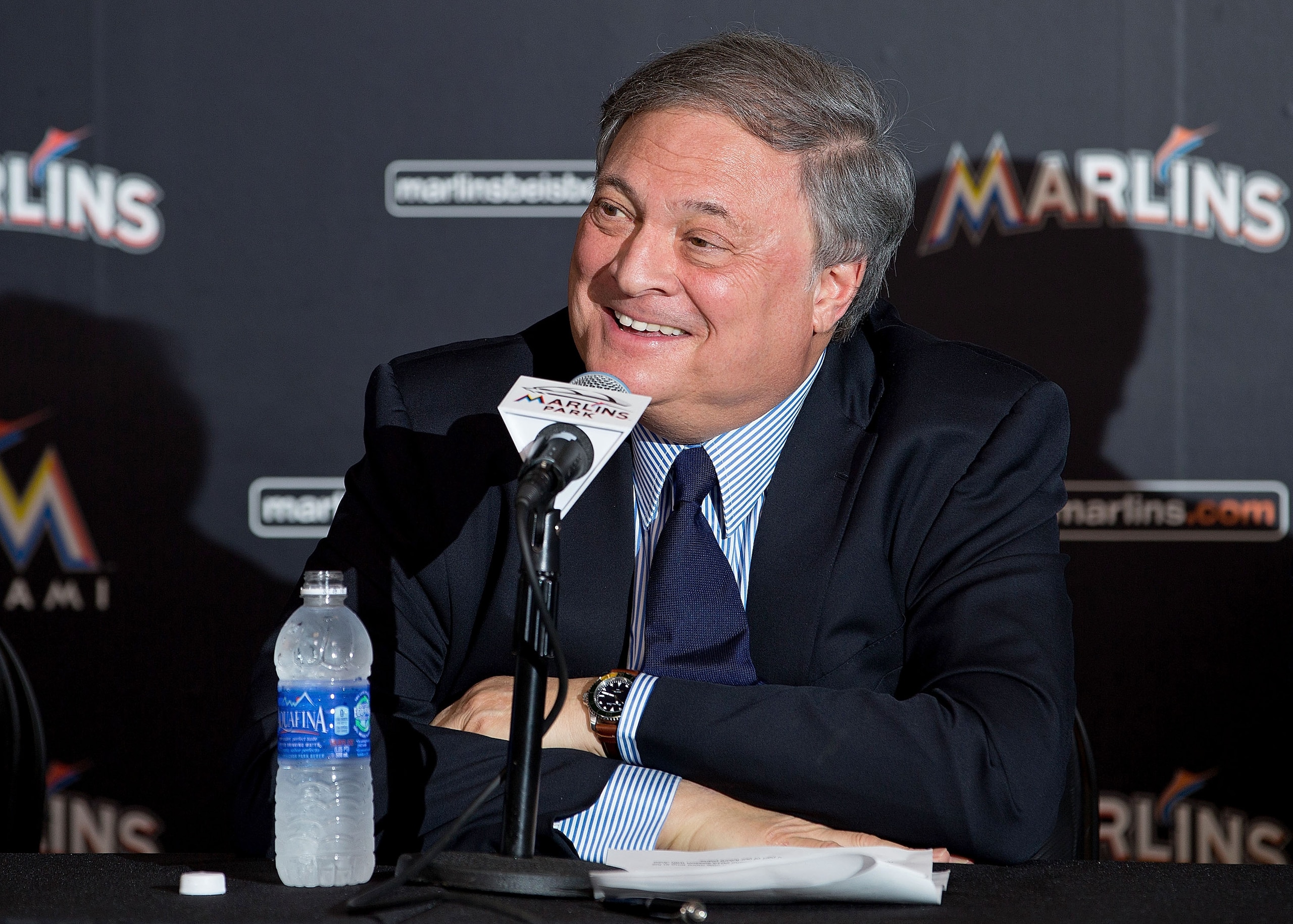 MIAMI, FL - NOVEMBER 19: Miami Marlins owner Jeffrey Loria speaks during a press conference at Marlins Park on November 19, 2014 in Miami, Florida. (Photo by Rob Foldy/Getty Images) MIAMI, FL - NOVEMBER 19: Miami Marlins owner Jeffrey Loria speaks during a press conference at Marlins Park on November 19, 2014 in Miami, Florida. (Photo by Rob Foldy/Getty Images)