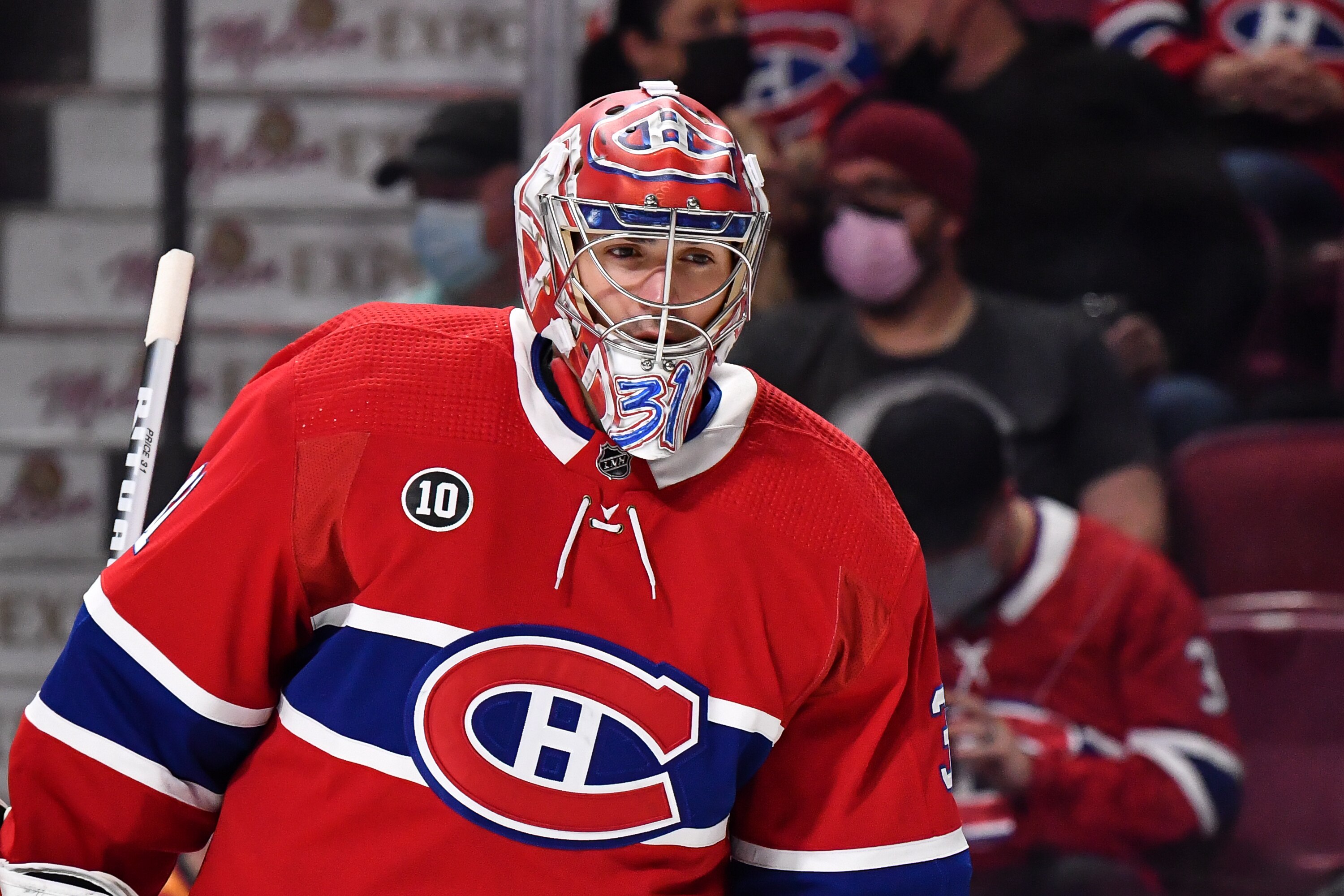 MONTREAL, QC - APRIL 29:  Goaltender Carey Price #31 of the Montreal Canadiens skates against the Florida Panthers during the third period at Centre Bell on April 29, 2022 in Montreal, Canada.  The Montreal Canadiens defeated the Florida Panthers 10-2.  (Photo by Minas Panagiotakis/Getty Images)