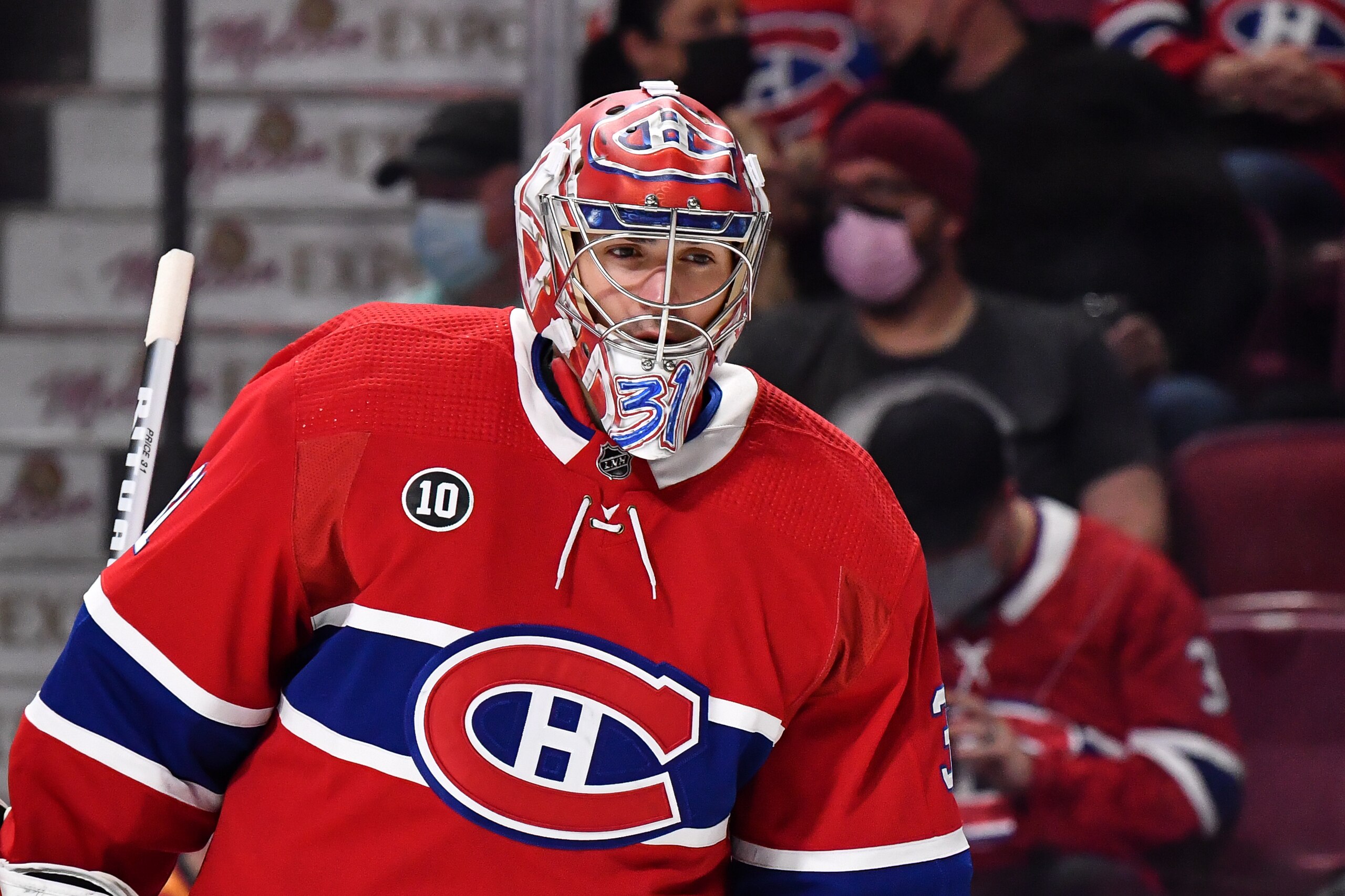 MONTREAL, QC - APRIL 29:  Goaltender Carey Price #31 of the Montreal Canadiens skates against the Florida Panthers during the third period at Centre Bell on April 29, 2022 in Montreal, Canada.  The Montreal Canadiens defeated the Florida Panthers 10-2.  (Photo by Minas Panagiotakis/Getty Images)