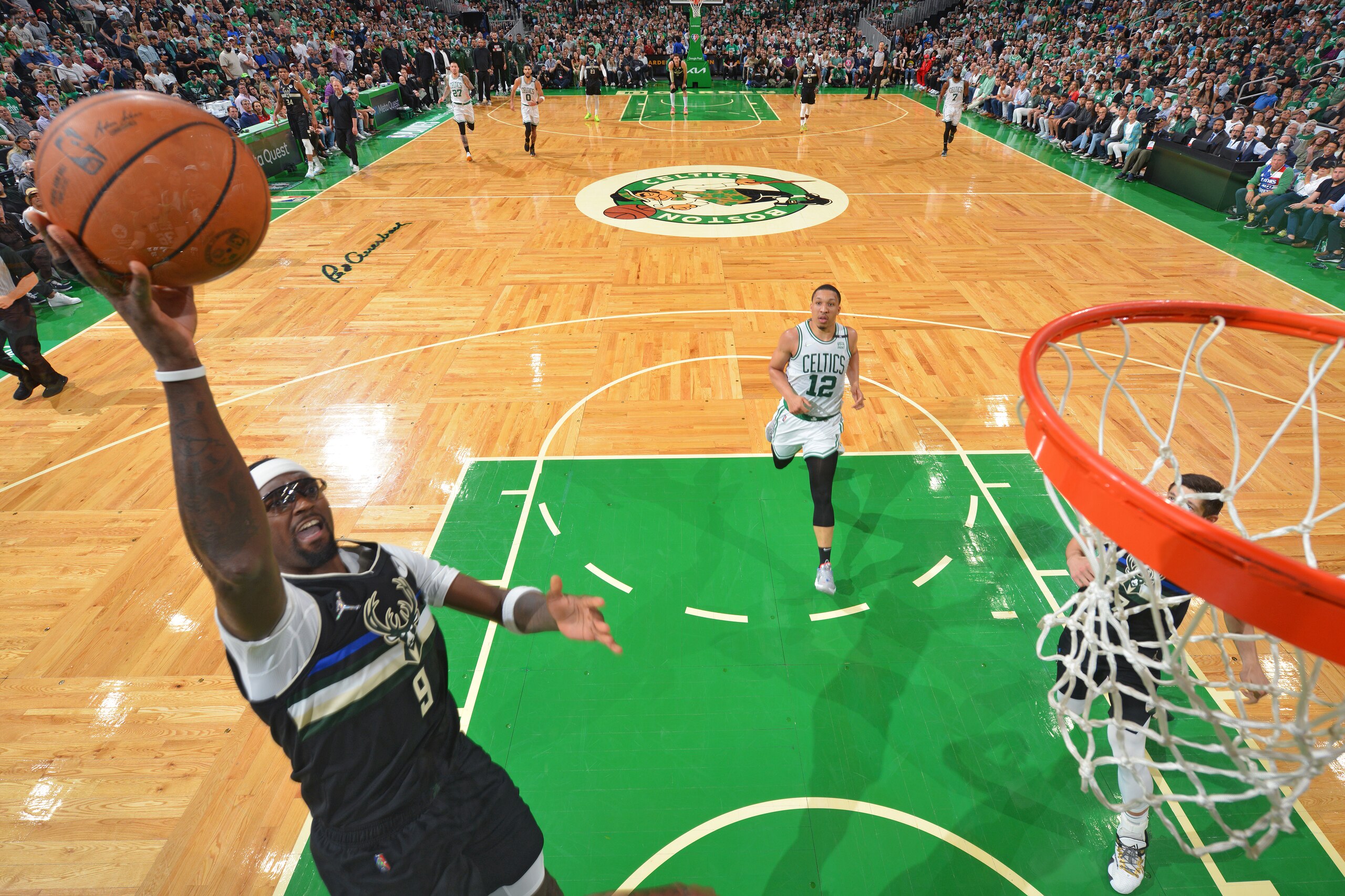 BOSTON, MA - MAY 15: Bobby Portis #9 of the Milwaukee Bucks shoots the ball against the Boston Celtics during Game 7 of the 2022 NBA Playoffs Eastern Conference Semifinals on May 15, 2022 at TD Garden in Boston, Massachusets. NOTE TO USER: User expressly acknowledges and agrees that, by downloading and/or using this Photograph, user is consenting to the terms and conditions of the Getty Images License Agreement. Mandatory Copyright Notice: Copyright 2022 NBAE (Photo by Jesse D. Garrabrant/NBAE via Getty Images)