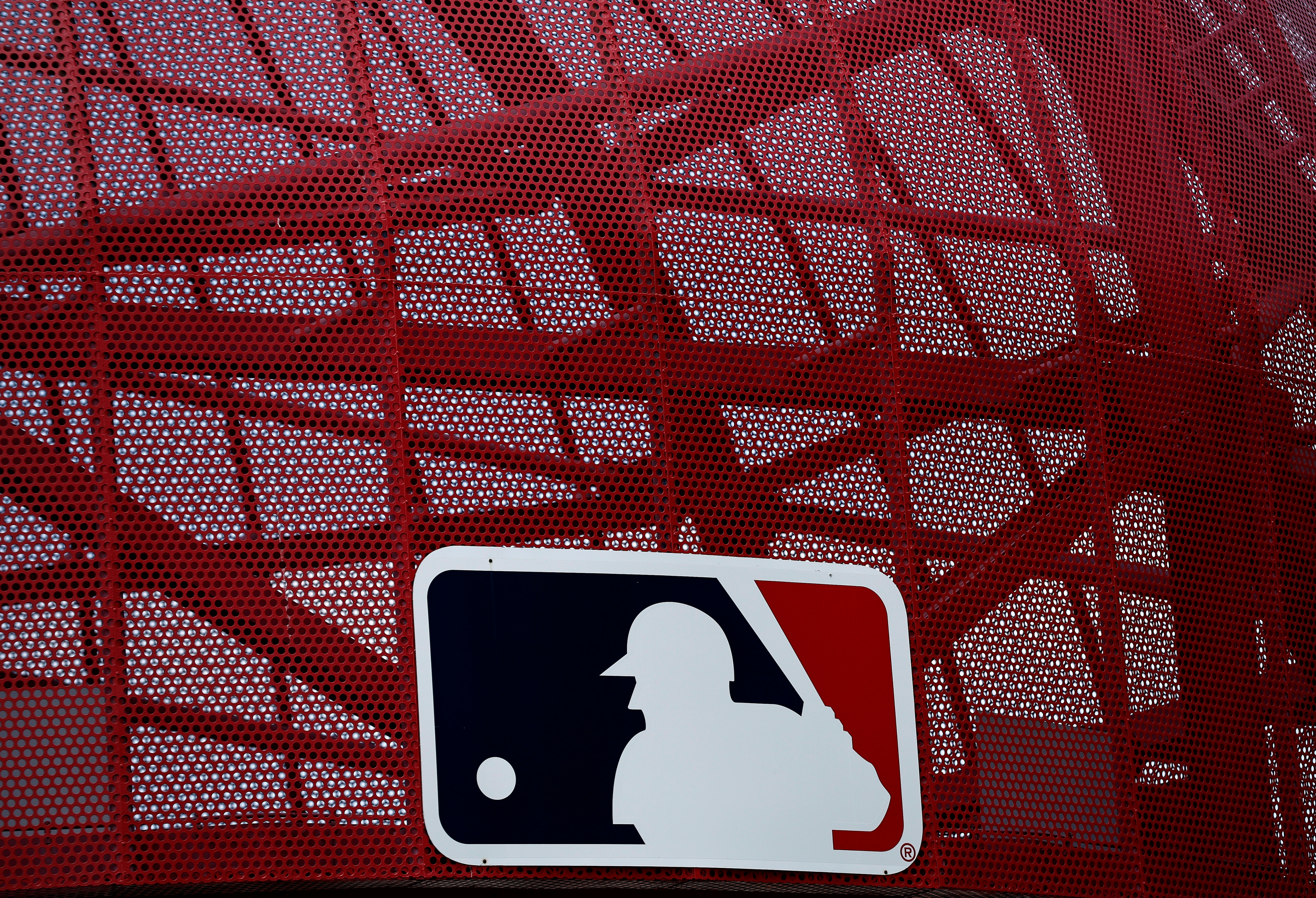ANAHEIM, CALIFORNIA - MAY 22:  A MLB logo is seen before a game between the Oakland Athletics and the Los Angeles Angels at Angel Stadium of Anaheim on May 22, 2022 in Anaheim, California. (Photo by Ronald Martinez/Getty Images)