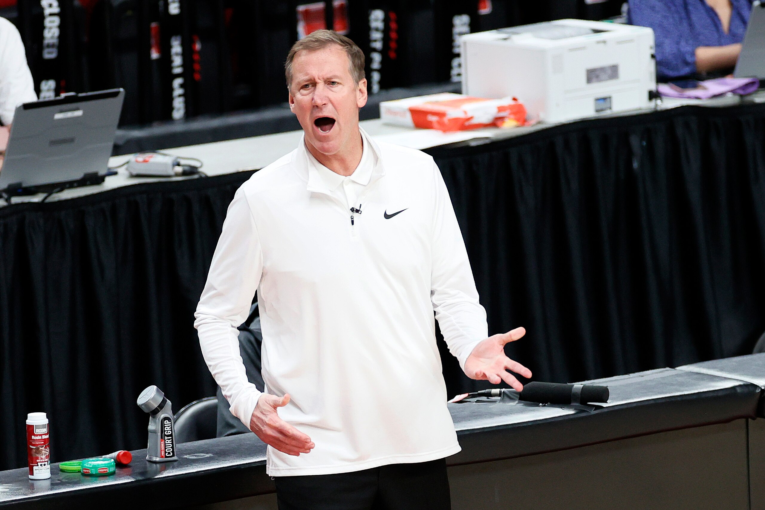 PORTLAND, OREGON - JUNE 03: Head coach Terry Stotts of the Portland Trail Blazers reacts in the second quarter against the Denver Nuggets during Round 1, Game 6 of the 2021 NBA Playoffs at Moda Center on June 03, 2021 in Portland, Oregon. NOTE TO USER: User expressly acknowledges and agrees that, by downloading and or using this photograph, User is consenting to the terms and conditions of the Getty Images License Agreement. (Photo by Steph Chambers/Getty Images) PORTLAND, OREGON - JUNE 03: Head coach Terry Stotts of the Portland Trail Blazers reacts in the second quarter against the Denver Nuggets during Round 1, Game 6 of the 2021 NBA Playoffs at Moda Center on June 03, 2021 in Portland, Oregon. NOTE TO USER: User expressly acknowledges and agrees that, by downloading and or using this photograph, User is consenting to the terms and conditions of the Getty Images License Agreement. (Photo by Steph Chambers/Getty Images)