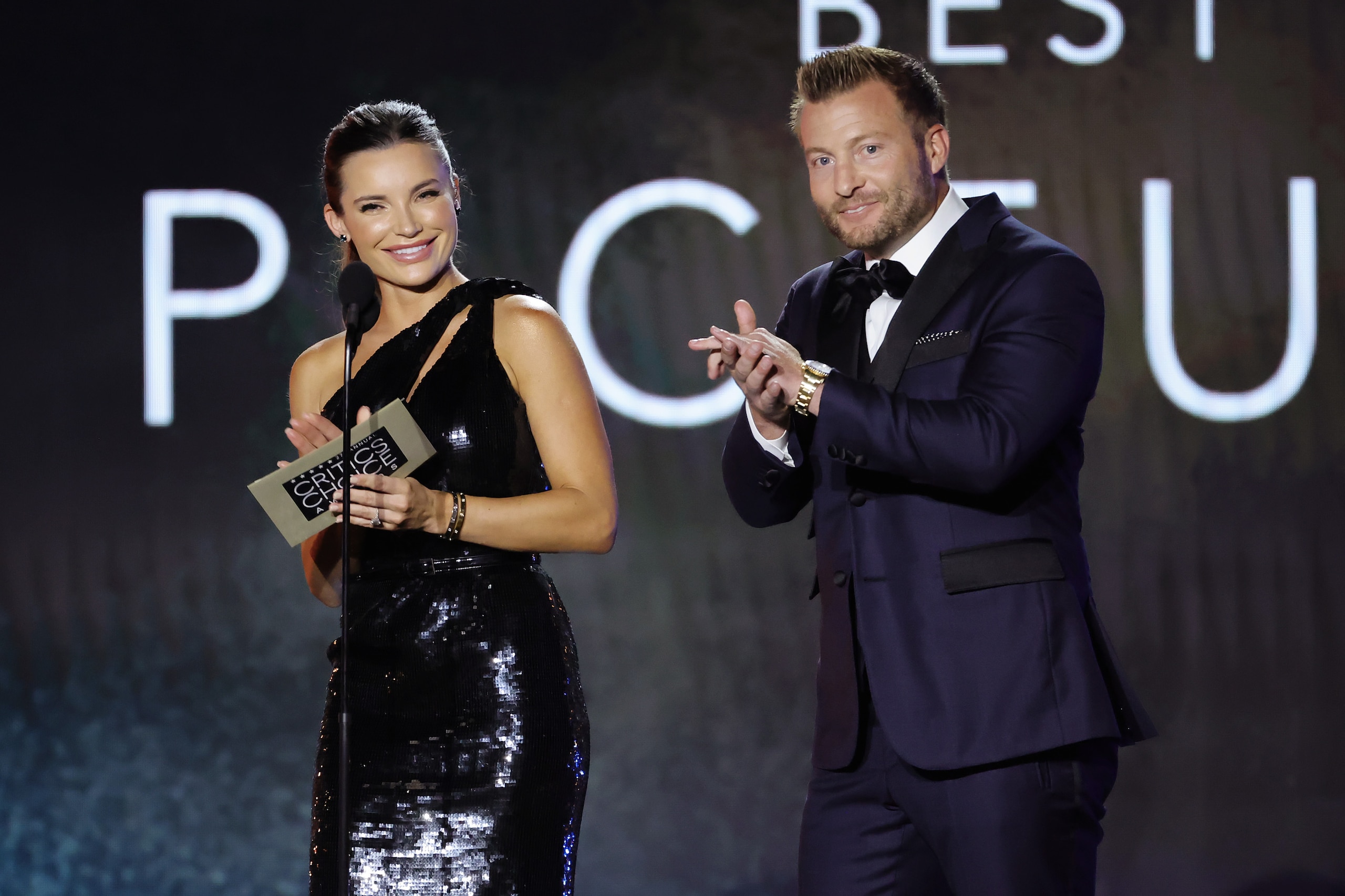 LOS ANGELES, CALIFORNIA - MARCH 13: (L-R) Veronika Khomyn and Sean McVay speak onstage during the 27th Annual Critics Choice Awards at Fairmont Century Plaza on March 13, 2022 in Los Angeles, California. (Photo by Amy Sussman/Getty Images for Critics Choice Association)