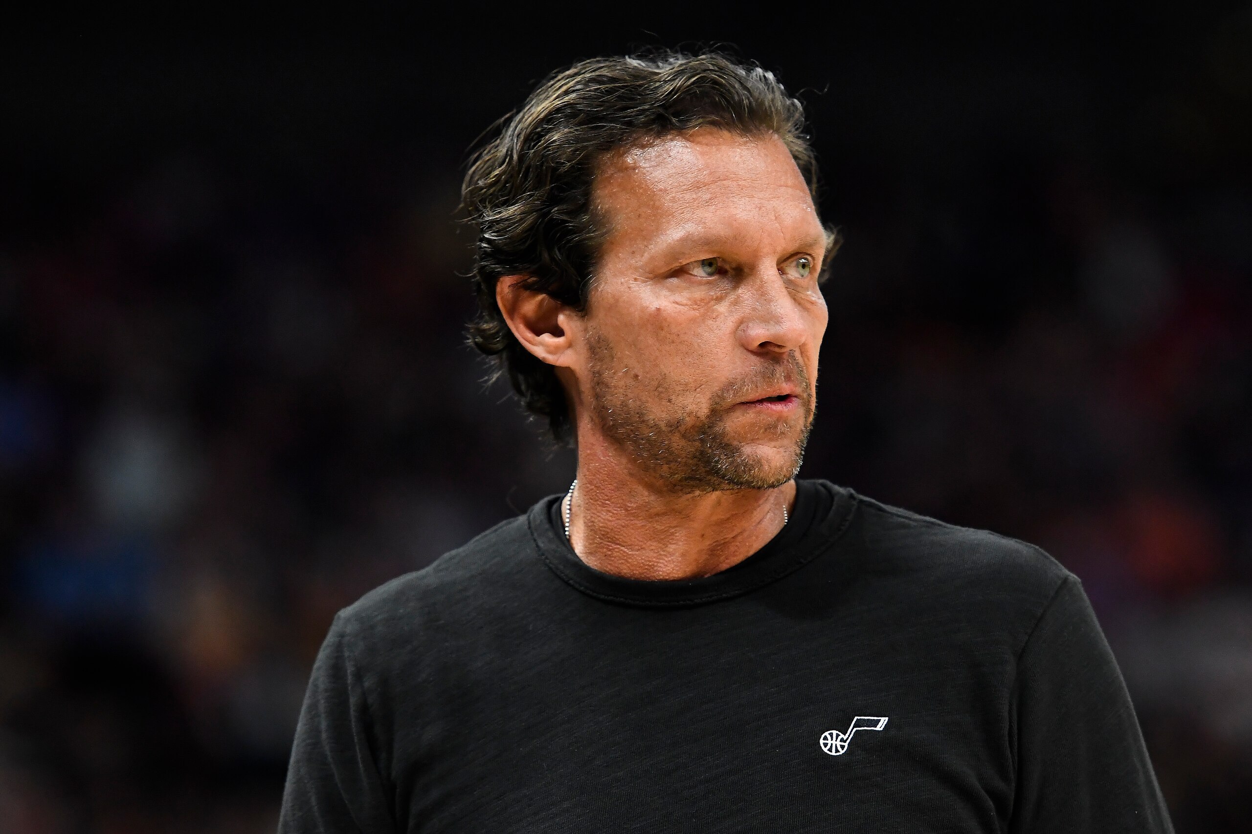 SALT LAKE CITY, UTAH - APRIL 08: Head coach Quin Snyder of the Utah Jazz looks on during the second half of a game against the Phoenix Suns at Vivint Smart Home Arena on April 08, 2022 in Salt Lake City, Utah. NOTE TO USER: User expressly acknowledges and agrees that, by downloading and or using this photograph, User is consenting to the terms and conditions of the Getty Images License Agreement. (Photo by Alex Goodlett/Getty Images)