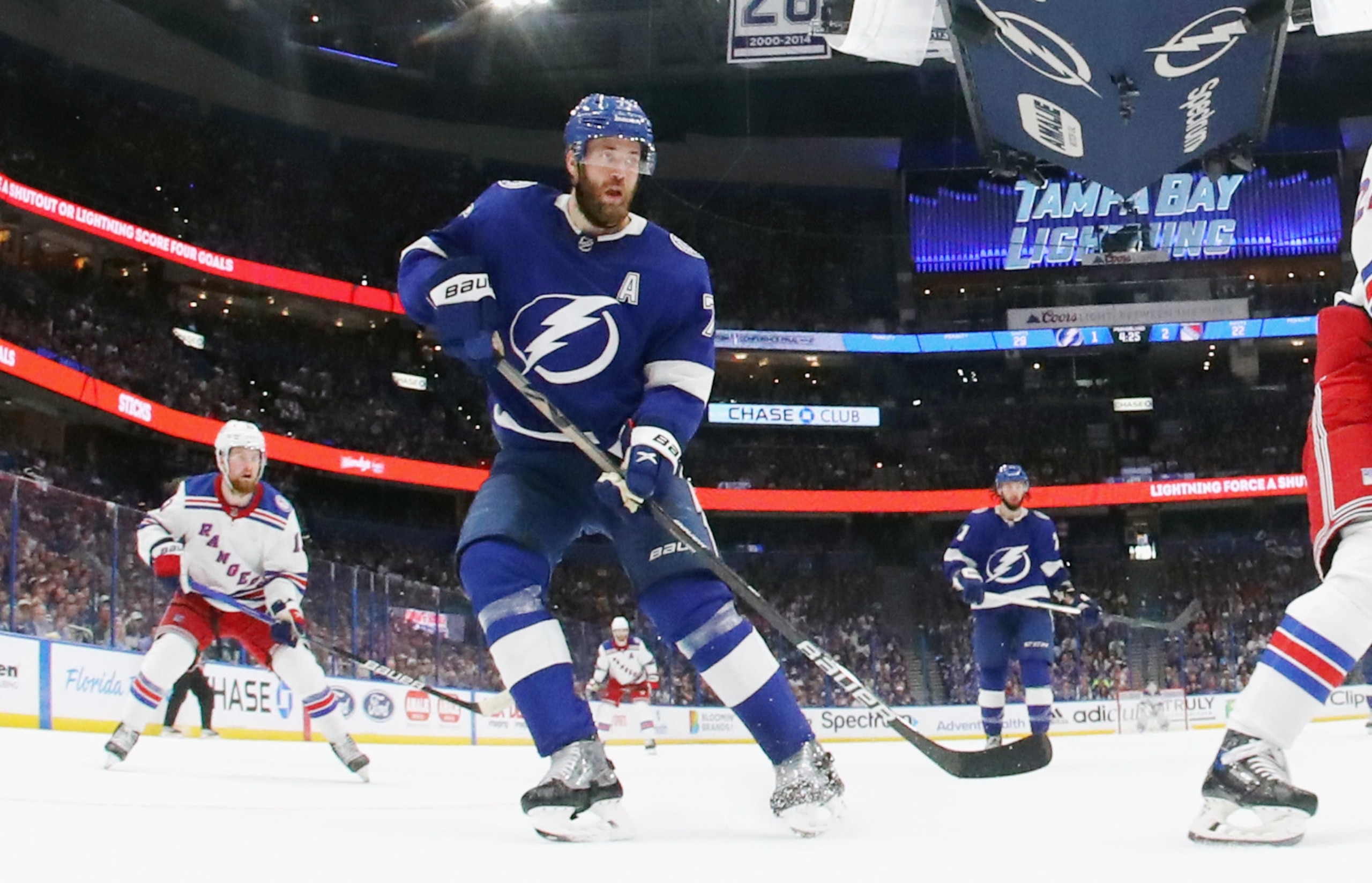 TAMPA, FLORIDA - JUNE 05: Victor Hedman #77 of the Tampa Bay Lightning skates against the New York Rangers in Game Three of the Eastern Conference Final of the 2022 Stanley Cup Playoffs at Amalie Arena on June 05, 2022 in Tampa, Florida. (Photo by Bruce Bennett/Getty Images)