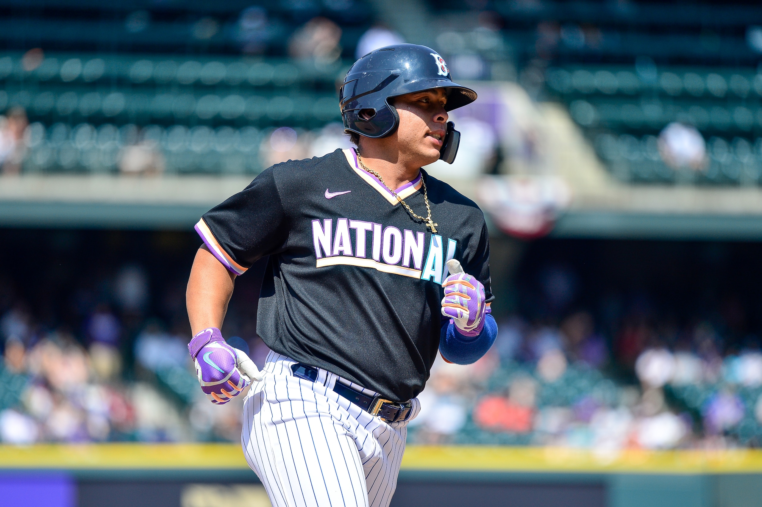 DENVER, CO - JULY 11: Francisco Alvarez #30 of National League Futures Team rounds the bases after hitting a solo home run against the American League Futures Team at Coors Field on July 11, 2021 in Denver, Colorado.(Photo by Dustin Bradford/Getty Images)