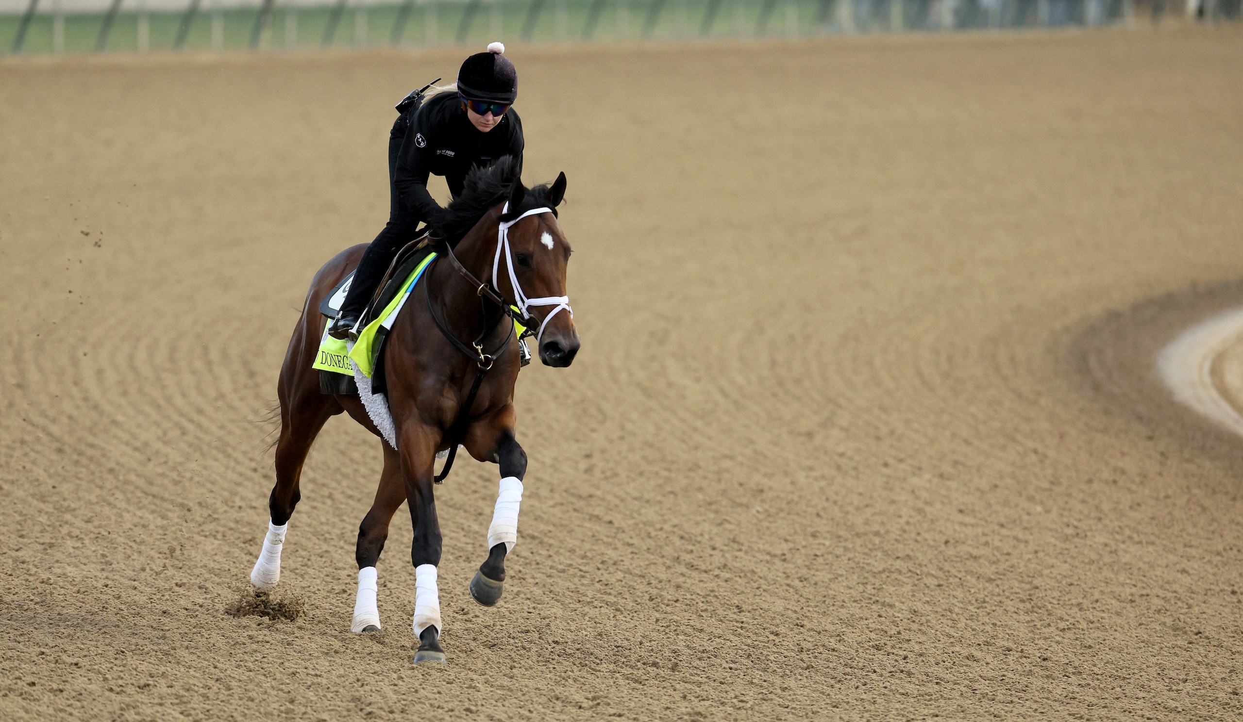 LOUISVILLE, KENTUCKY - MAY 04: Mo Donegal during the morning training for the Kentucky Derby at Churchill Downs on May 04, 2022 in Louisville, Kentucky. (Photo by Andy Lyons/Getty Images)