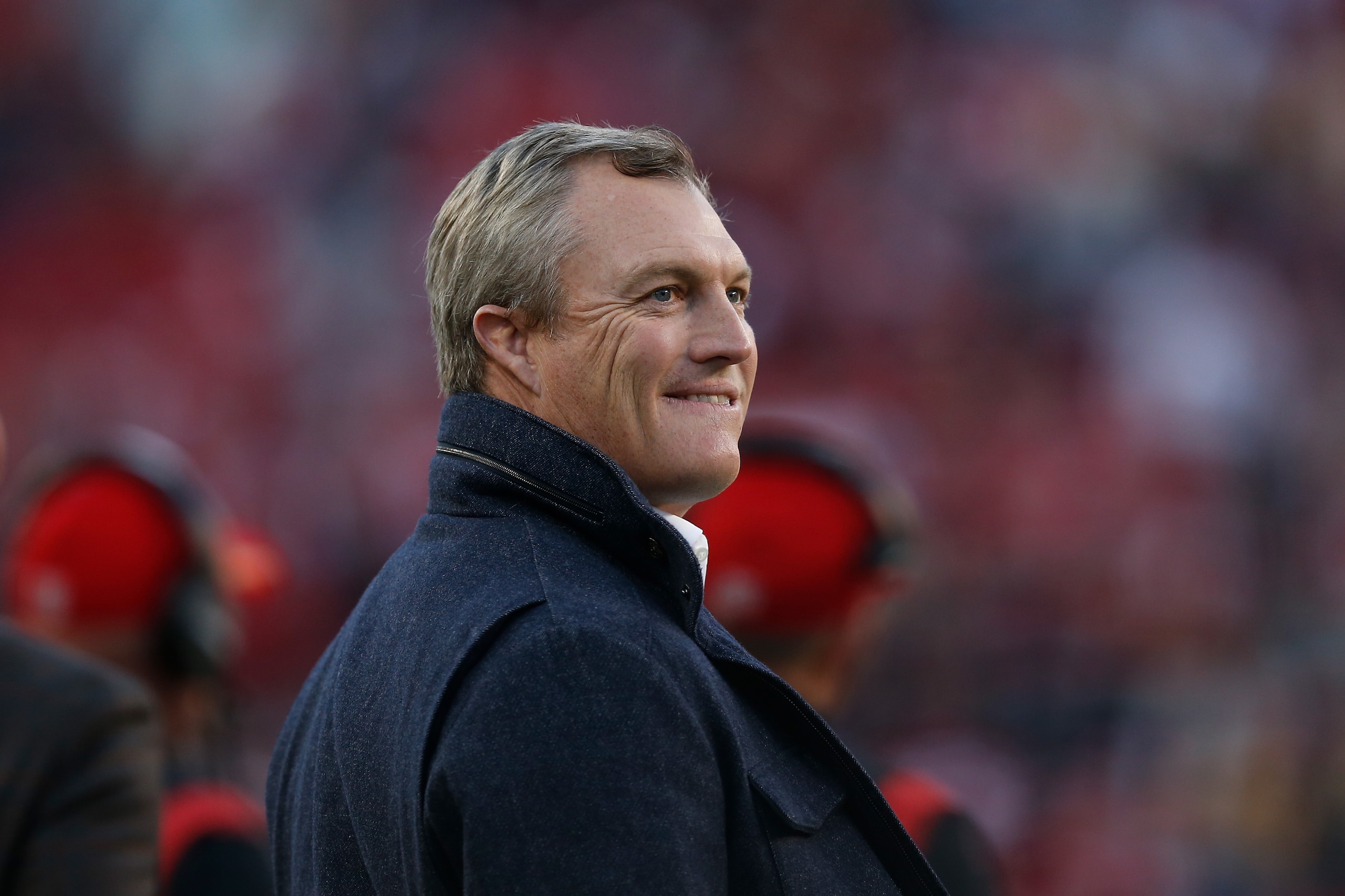 SANTA CLARA, CALIFORNIA - DECEMBER 19: San Francisco 49ers general manager John Lynch looks on in the fourth quarter against the Atlanta Falcons at Levi's Stadium on December 19, 2021 in Santa Clara, California. (Photo by Lachlan Cunningham/Getty Images)