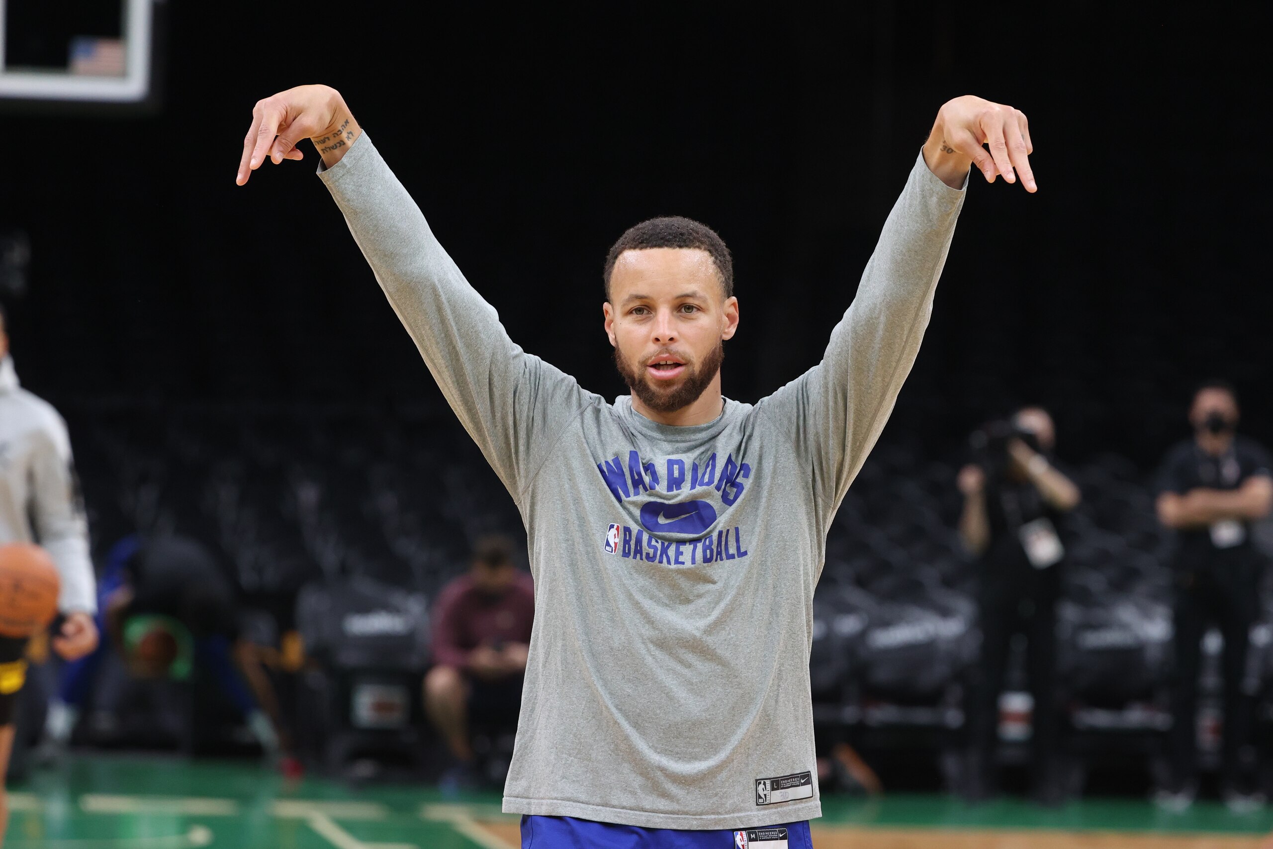 BOSTON, MA - JUNE 07: Stephen Curry #30 of the Golden State Warriors during 2022 NBA Finals Practice and Media Availability on June 7, 2022 at the TD Garden in Boston, Massachusetts. NOTE TO USER: User expressly acknowledges and agrees that, by downloading and or using this photograph, User is consenting to the terms and conditions of the Getty Images License Agreement. Mandatory Copyright Notice: Copyright 2022 NBAE (Photo by Nathaniel S. Butler/NBAE via Getty Images)