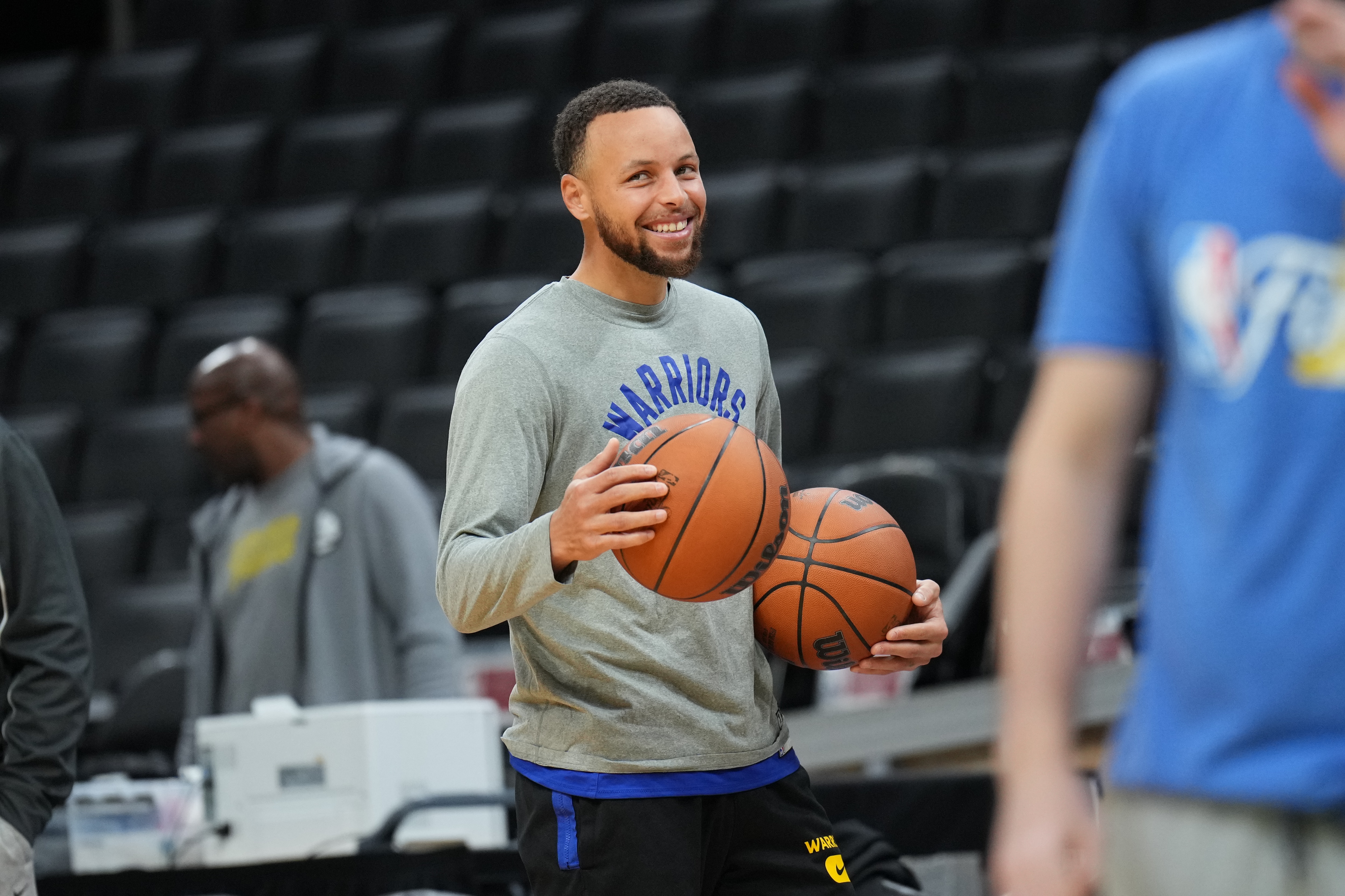BOSTON, MA  - JUNE 07:  Stephen Curry of the Golden State Warriors participates during 2022 NBA Finals Practice and Media Availability on June 7, 2022  at the TD Garden in Boston, Massachusetts. NOTE TO USER: User expressly acknowledges and agrees that, by downloading and or using this photograph, user is consenting to the terms and conditions of Getty Images License Agreement. Mandatory Copyright Notice: Copyright 2022 NBAE (Photo by Jesse D. Garrabrant/NBAE via Getty Images)