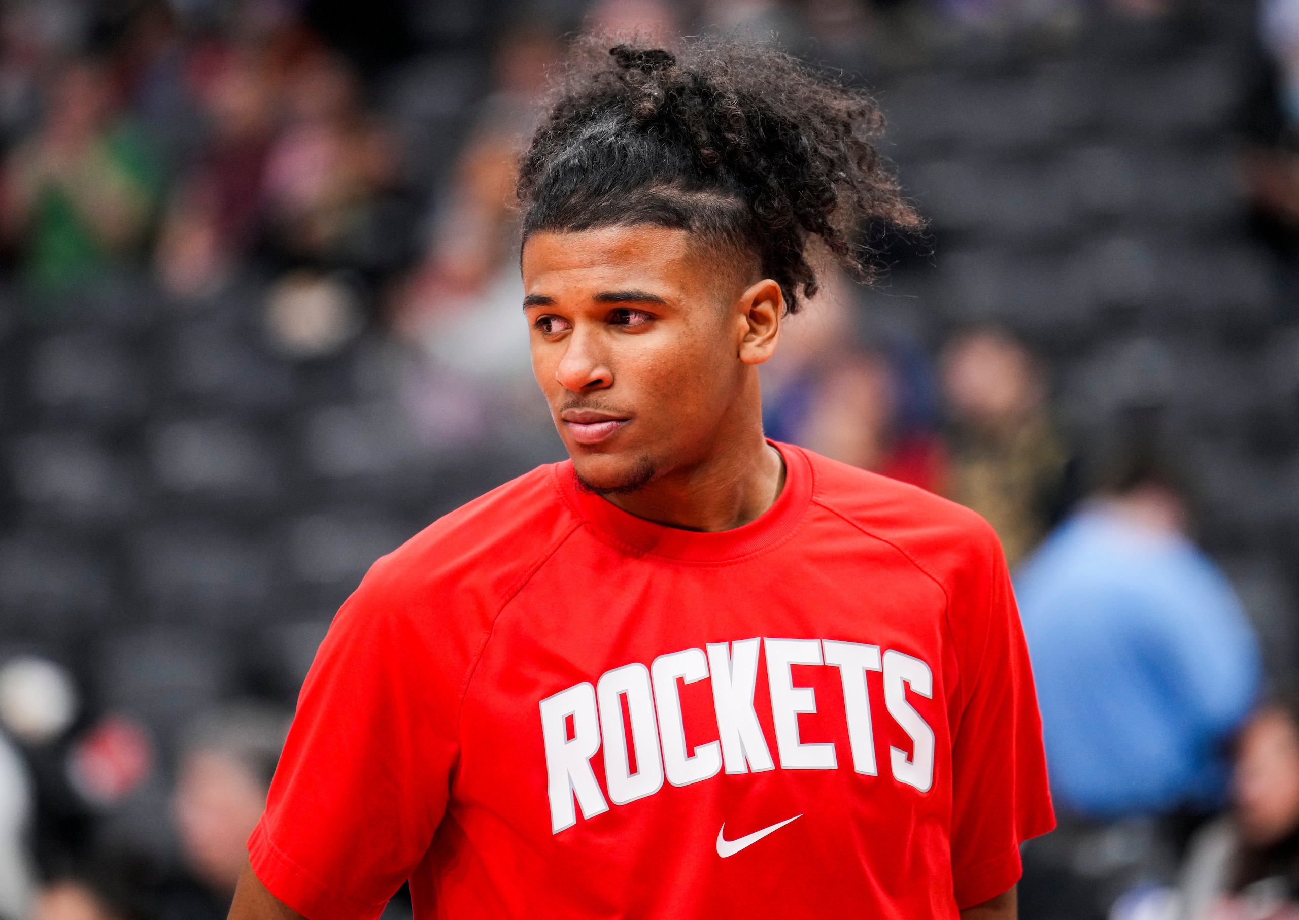 TORONTO, ON - APRIL 8: Jalen Green #0 of the Houston Rockets looks on in warm up before playing the Toronto Raptors in their basketball game at the Scotiabank Arena on April 8, 2022 in Toronto, Ontario, Canada. NOTE TO USER: User expressly acknowledges and agrees that, by downloading and/or using this Photograph, user is consenting to the terms and conditions of the Getty Images License Agreement. (Photo by Mark Blinch/Getty Images) TORONTO, ON - APRIL 8: Jalen Green #0 of the Houston Rockets looks on in warm up before playing the Toronto Raptors in their basketball game at the Scotiabank Arena on April 8, 2022 in Toronto, Ontario, Canada. NOTE TO USER: User expressly acknowledges and agrees that, by downloading and/or using this Photograph, user is consenting to the terms and conditions of the Getty Images License Agreement. (Photo by Mark Blinch/Getty Images)