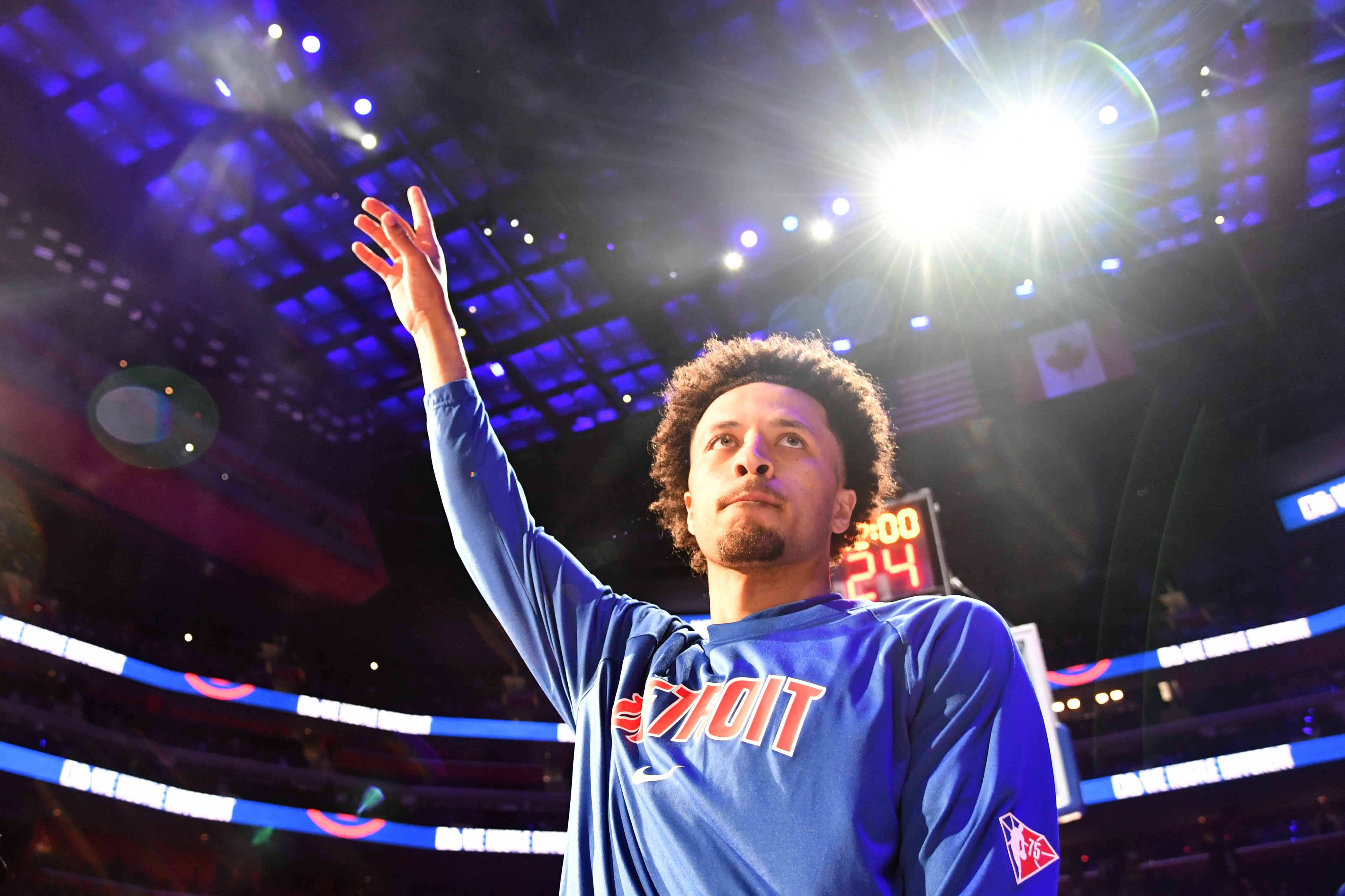 DETROIT, MI - APRIL 8: Cade Cunningham #2 of the Detroit Pistons walks onto the court prior to the game against the Milwaukee Bucks on April 8, 2022 at Little Caesars Arena in Detroit, Michigan. NOTE TO USER: User expressly acknowledges and agrees that, by downloading and/or using this photograph, User is consenting to the terms and conditions of the Getty Images License Agreement. Mandatory Copyright Notice: Copyright 2022 NBAE (Photo by Chris Schwegler/NBAE via Getty Images)