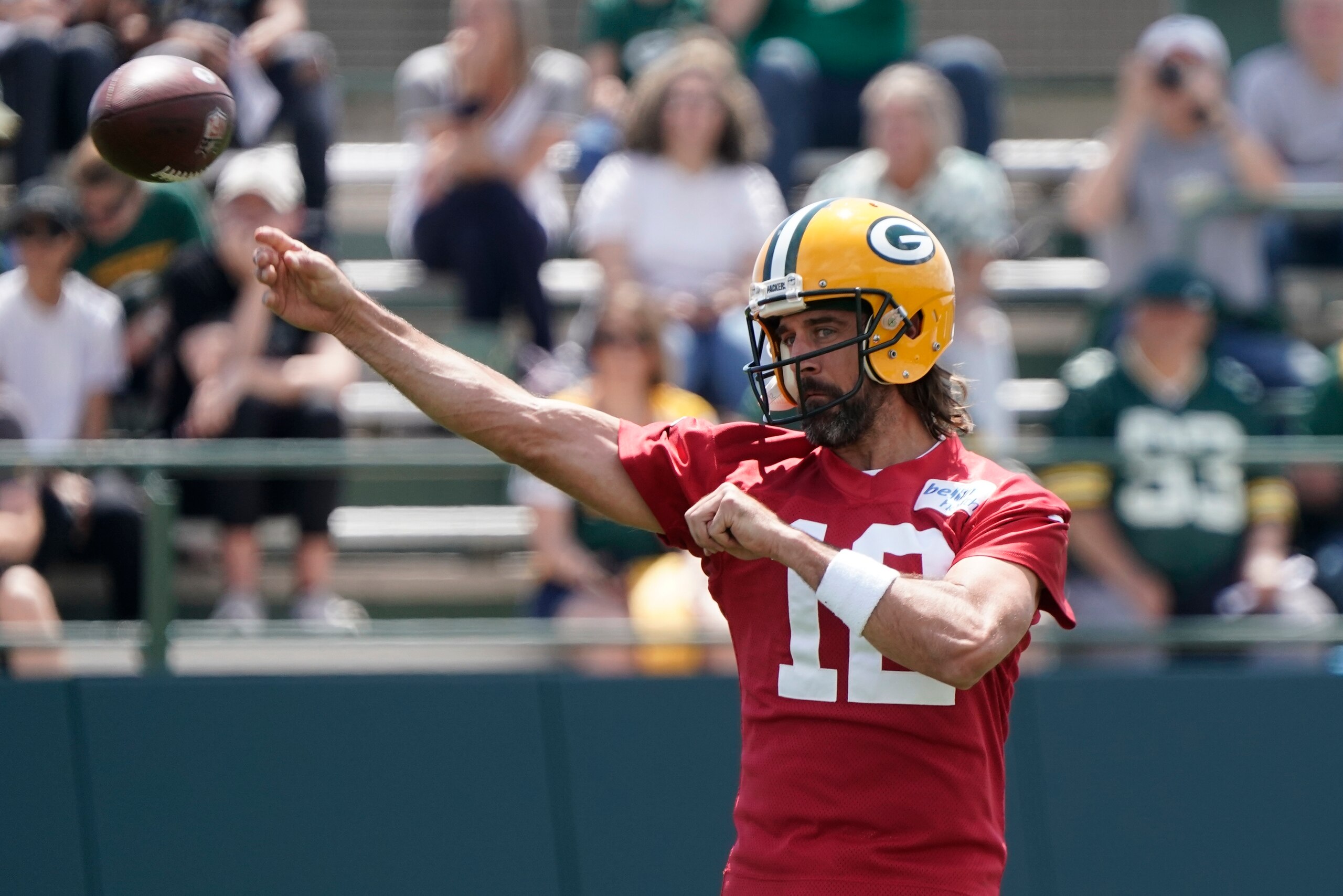 Green Bay Packers' Aaron Rodgers runs a drill at the NFL football team's practice field Tuesday, June 7, 2022, in Green Bay, Wis. (AP Photo/Morry Gash) Green Bay Packers' Aaron Rodgers runs a drill at the NFL football team's practice field Tuesday, June 7, 2022, in Green Bay, Wis. (AP Photo/Morry Gash)
