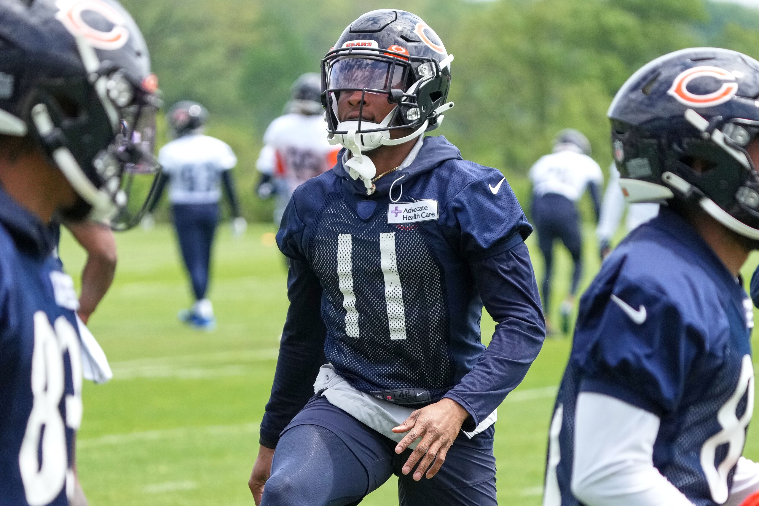 LAKE FOREST, IL - MAY 24: Chicago Bears wide receiver Darnell Mooney (11) during the the Chicago Bears OTA Offseason Workouts on May 24, 2022 at Halas Hall in Lake Forest, IL. (Photo by Robin Alam/Icon Sportswire via Getty Images)