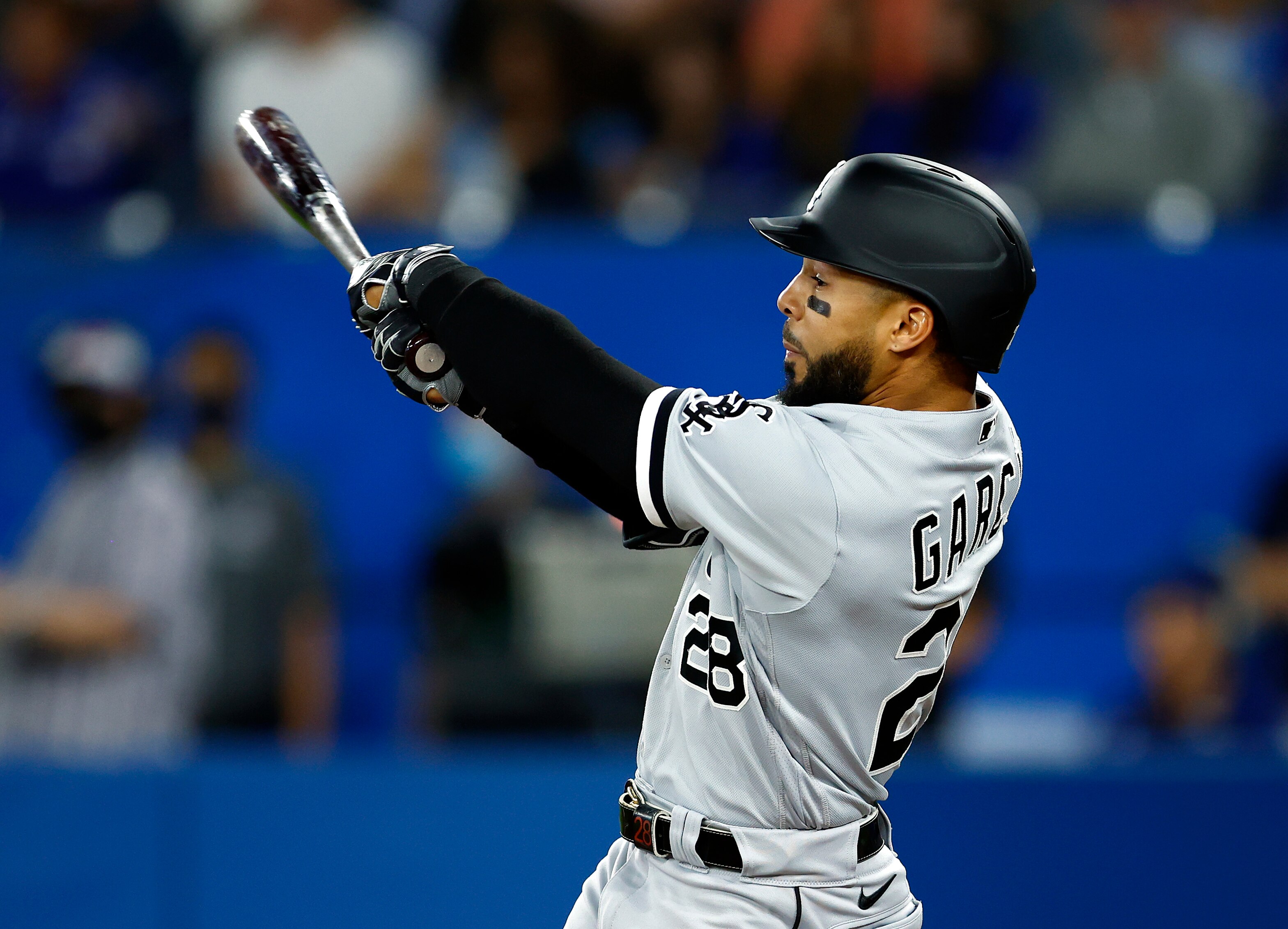 TORONTO, ON - JUNE 02:  Leury Garcia #28 of the Chicago White Sox bats during a MLB game against the Toronto Blue Jays at Rogers Centre on June 02, 2022 in Toronto, Ontario, Canada.  (Photo by Vaughn Ridley/Getty Images)