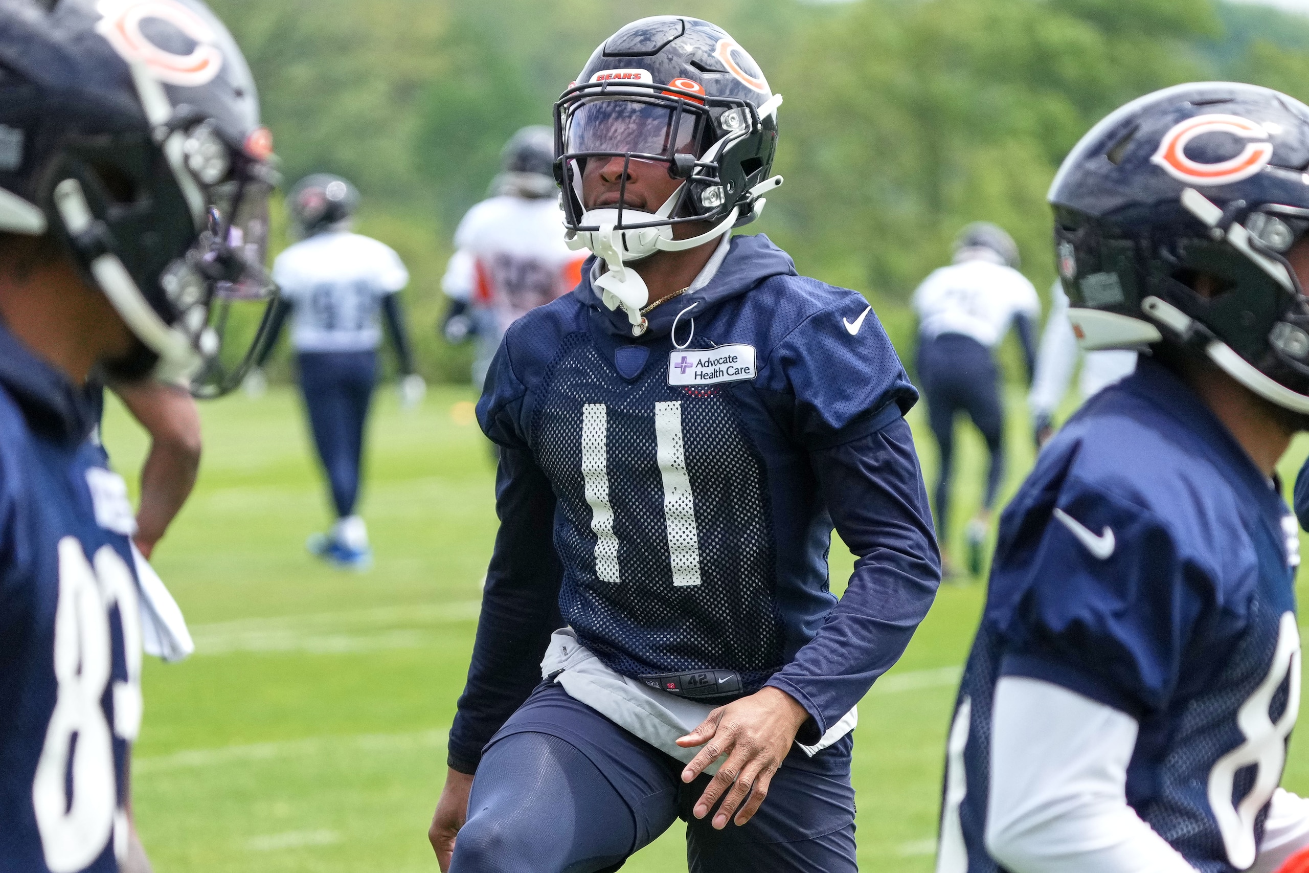 LAKE FOREST, IL - MAY 24: Chicago Bears wide receiver Darnell Mooney (11) during the the Chicago Bears OTA Offseason Workouts on May 24, 2022 at Halas Hall in Lake Forest, IL. (Photo by Robin Alam/Icon Sportswire via Getty Images) LAKE FOREST, IL - MAY 24: Chicago Bears wide receiver Darnell Mooney (11) during the the Chicago Bears OTA Offseason Workouts on May 24, 2022 at Halas Hall in Lake Forest, IL. (Photo by Robin Alam/Icon Sportswire via Getty Images)
