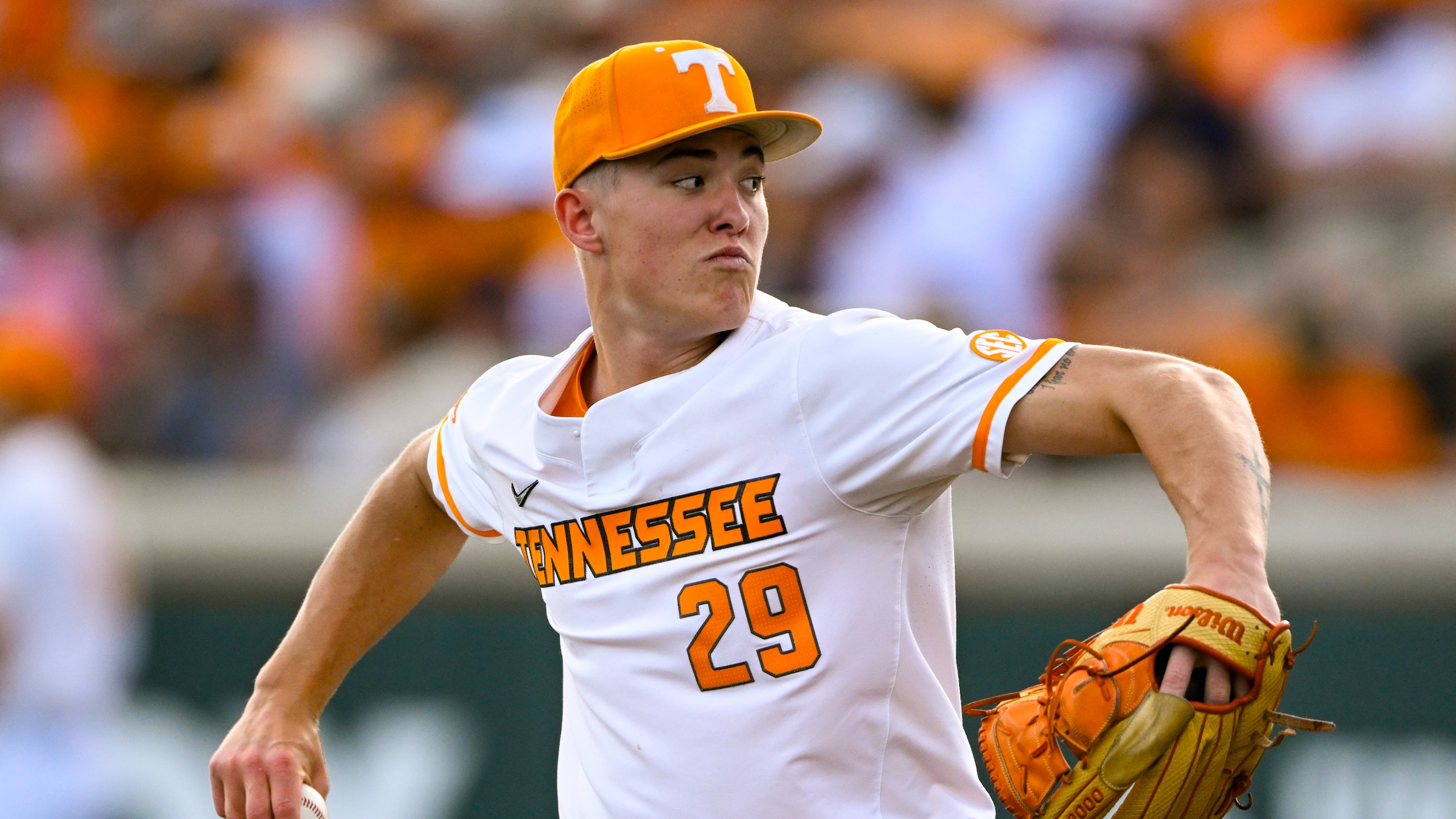Tennessee's Blade Tidwell plays against Alabama State during an NCAA baseball game on Friday, June 3, 2022, in Knoxville, Tenn. (AP Photo/John Amis)