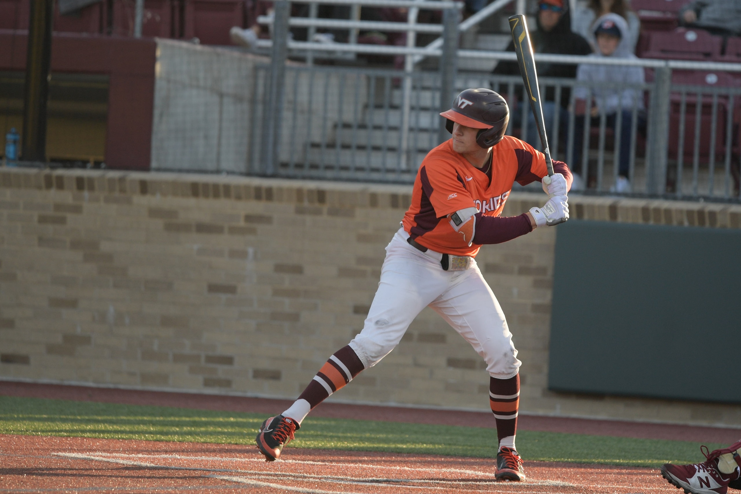 BRIGHTON, MA - APRIL 22: Virginia Tech Hokies outfielder Gavin Cross (19) watches the pitch during a college baseball game between the Virginia Tech Hokies and Boston College Eagles on April 22, 2022 at the Eddie Pellagrini Diamond in Brighton, MA. (Photo by Erica Denhoff/Icon Sportswire via Getty Images)