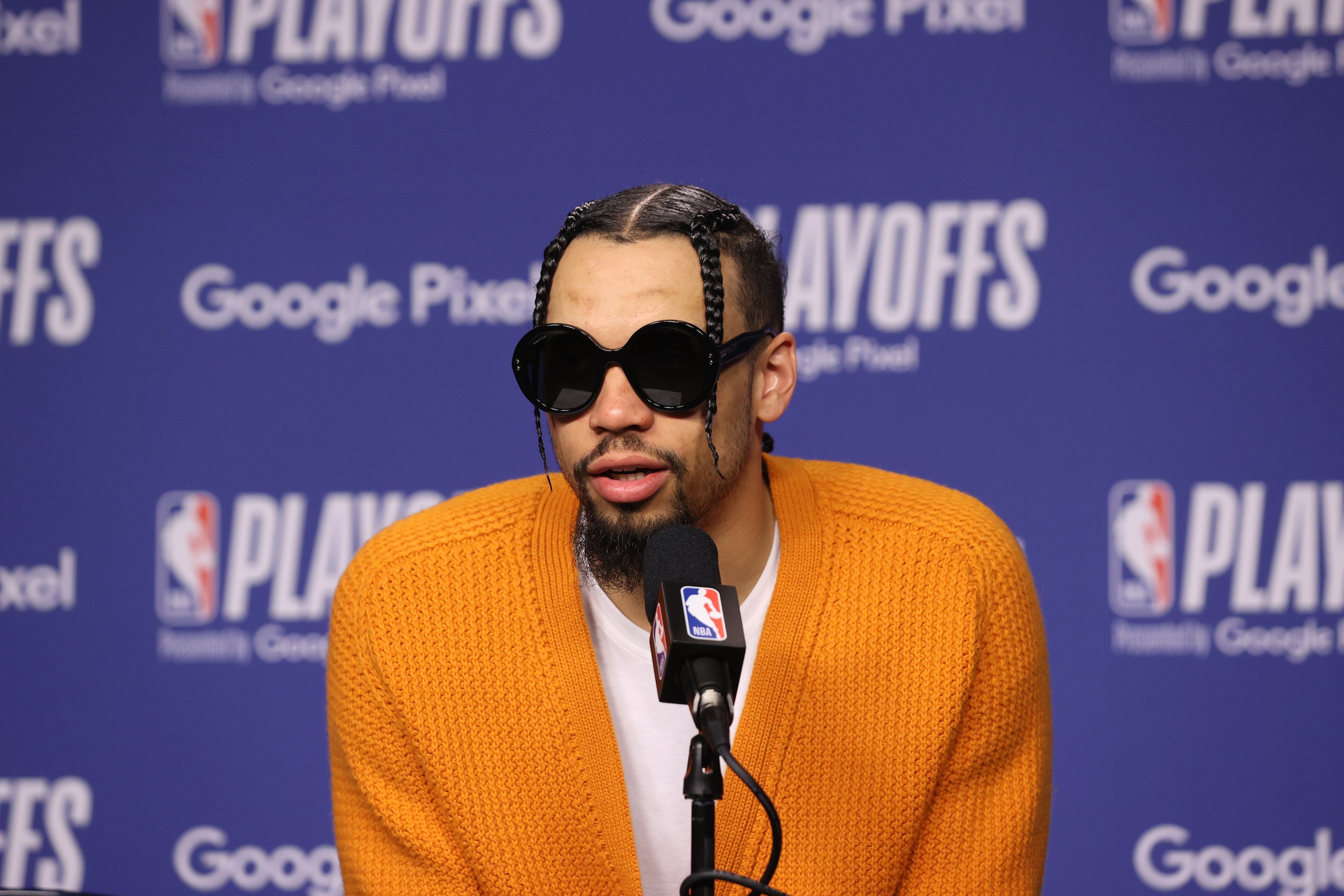 MEMPHIS, TN - MAY 11: Dillon Brooks #24 of the Memphis Grizzlies speaks to the media after the game against the Golden State Warriors during Game 5 of the 2022 NBA Playoffs Western Conference Semifinals on May 11, 2022 at FedExForum in Memphis, Tennessee. NOTE TO USER: User expressly acknowledges and agrees that, by downloading and or using this photograph, User is consenting to the terms and conditions of the Getty Images License Agreement. Mandatory Copyright Notice: Copyright 2022 NBAE (Photo by Joe Murphy/NBAE via Getty Images) MEMPHIS, TN - MAY 11: Dillon Brooks #24 of the Memphis Grizzlies speaks to the media after the game against the Golden State Warriors during Game 5 of the 2022 NBA Playoffs Western Conference Semifinals on May 11, 2022 at FedExForum in Memphis, Tennessee. NOTE TO USER: User expressly acknowledges and agrees that, by downloading and or using this photograph, User is consenting to the terms and conditions of the Getty Images License Agreement. Mandatory Copyright Notice: Copyright 2022 NBAE (Photo by Joe Murphy/NBAE via Getty Images)