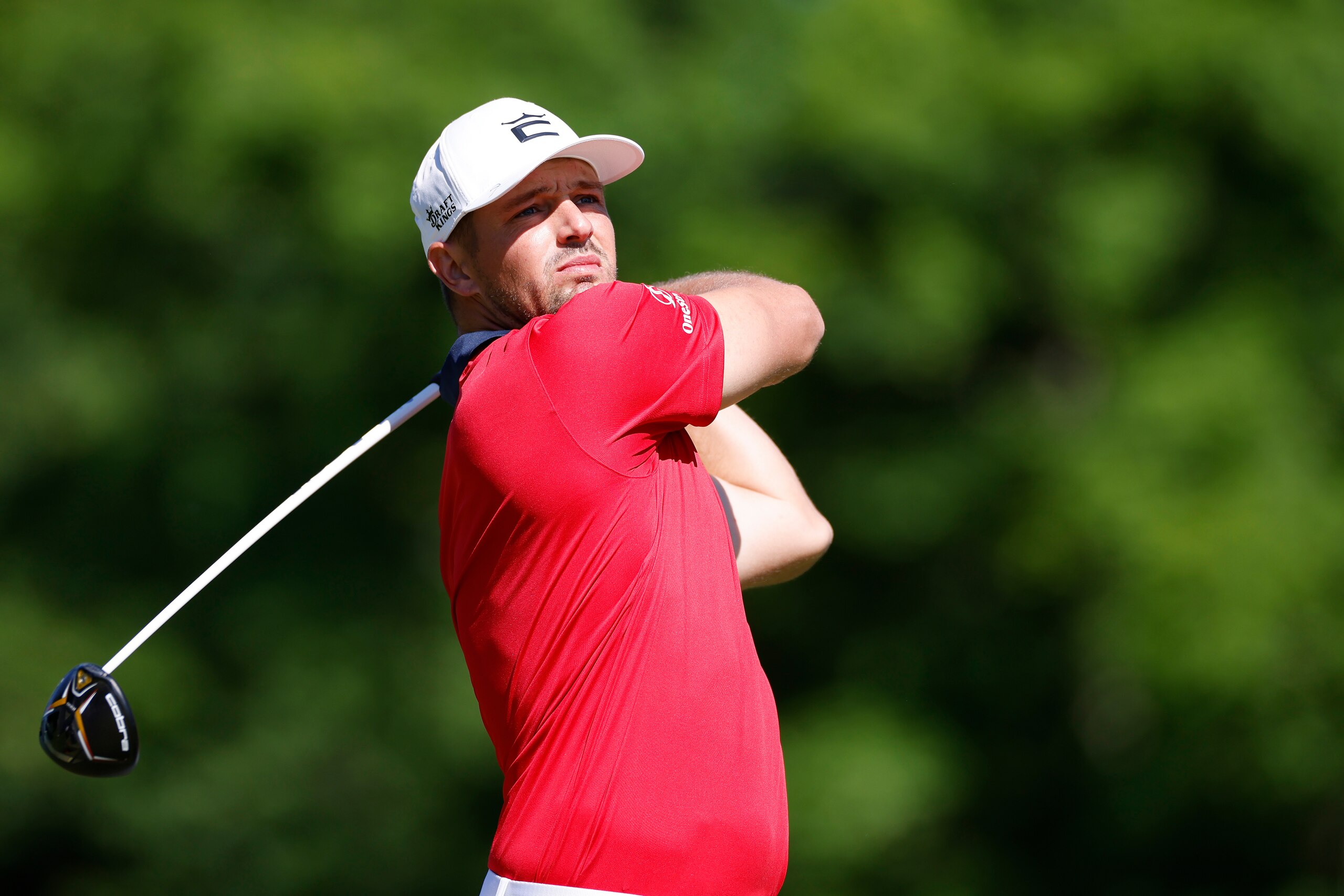 DUBLIN, OH - JUNE 03: Bryson DeChambeau of the United States hits a tee shot at the 18th hole during the second round of the Memorial Tournament presented by Workday at Muirfield Village Golf Club on June 03, 2022 in Dublin, Ohio. (Photo by Joe Robbins/Icon Sportswire via Getty Images)