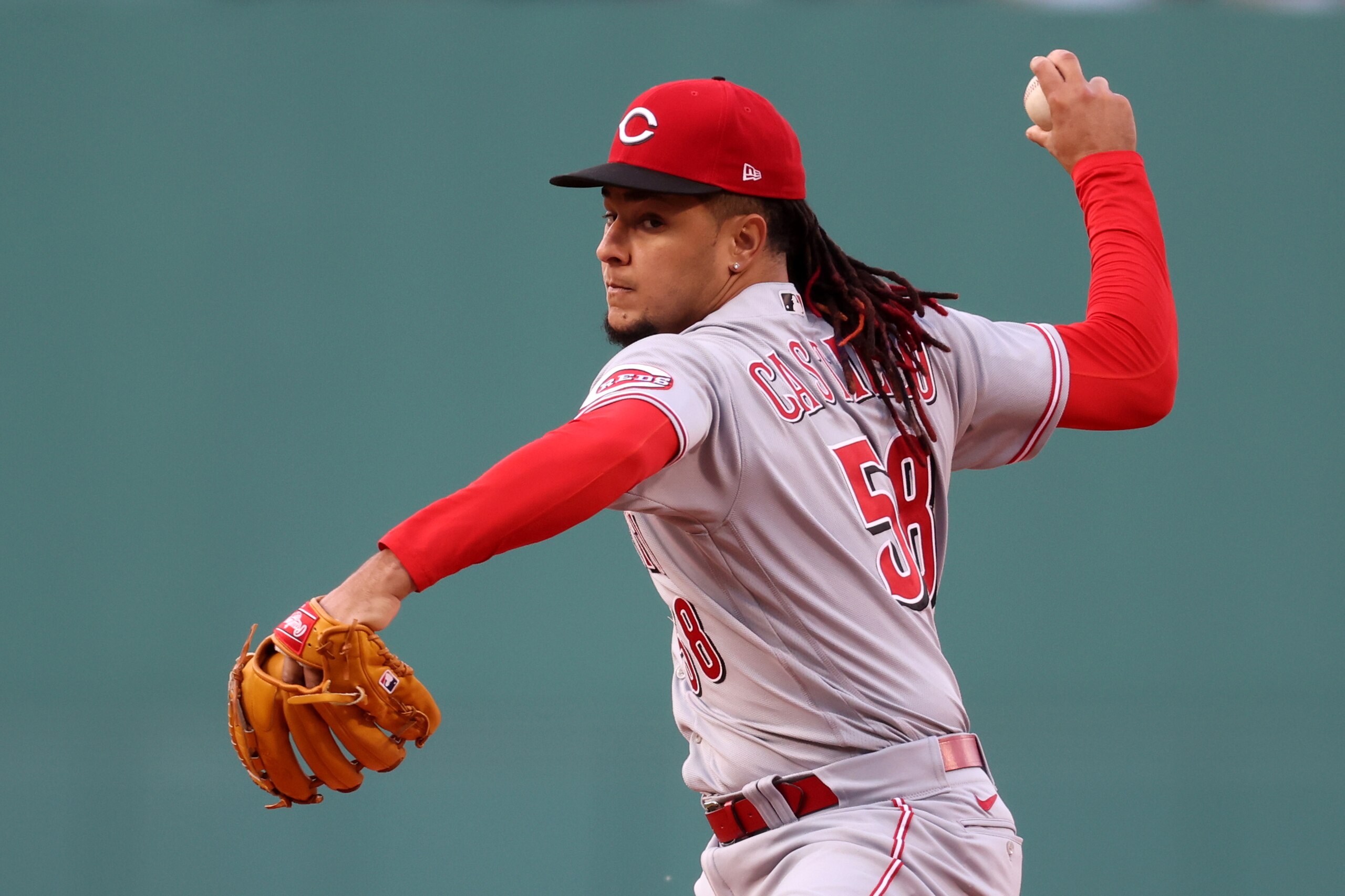 BOSTON, MASSACHUSETTS - MAY 31: Starting pitcher Luis Castillo #58 of the Cincinnati Reds throws against the Boston Red Sox during the first inning at Fenway Park on May 31, 2022 in Boston, Massachusetts. (Photo by Maddie Meyer/Getty Images)
