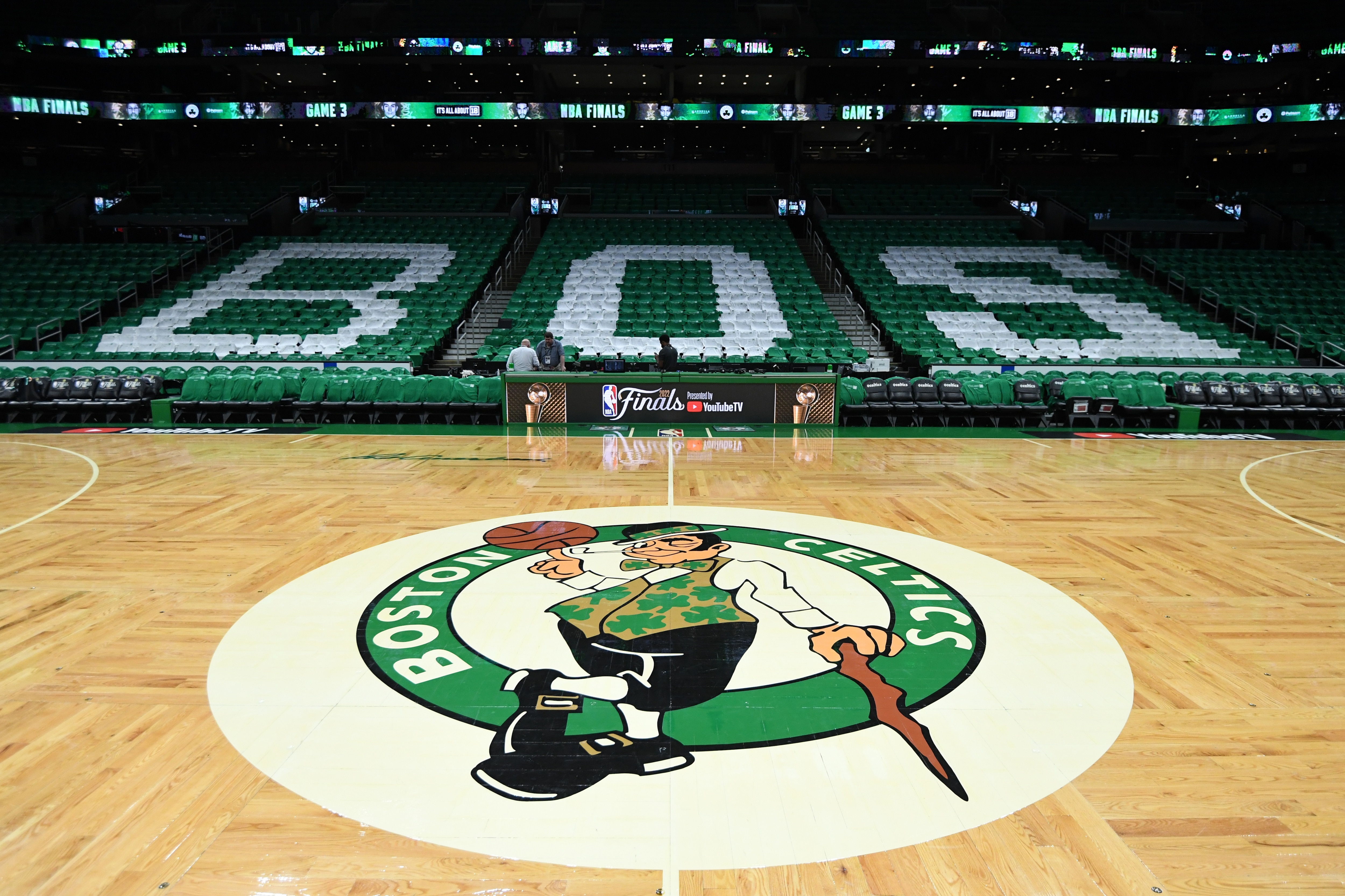 BOSTON, MA - JUNE 8: An overall view of the arena before  Game Three of the 2022 NBA Finals on June 8, 2022 at TD Garden in Boston, Massachusetts. NOTE TO USER: User expressly acknowledges and agrees that, by downloading and or using this photograph, user is consenting to the terms and conditions of Getty Images License Agreement. Mandatory Copyright Notice: Copyright 2022 NBAE (Photo by Noah Graham/NBAE via Getty Images)