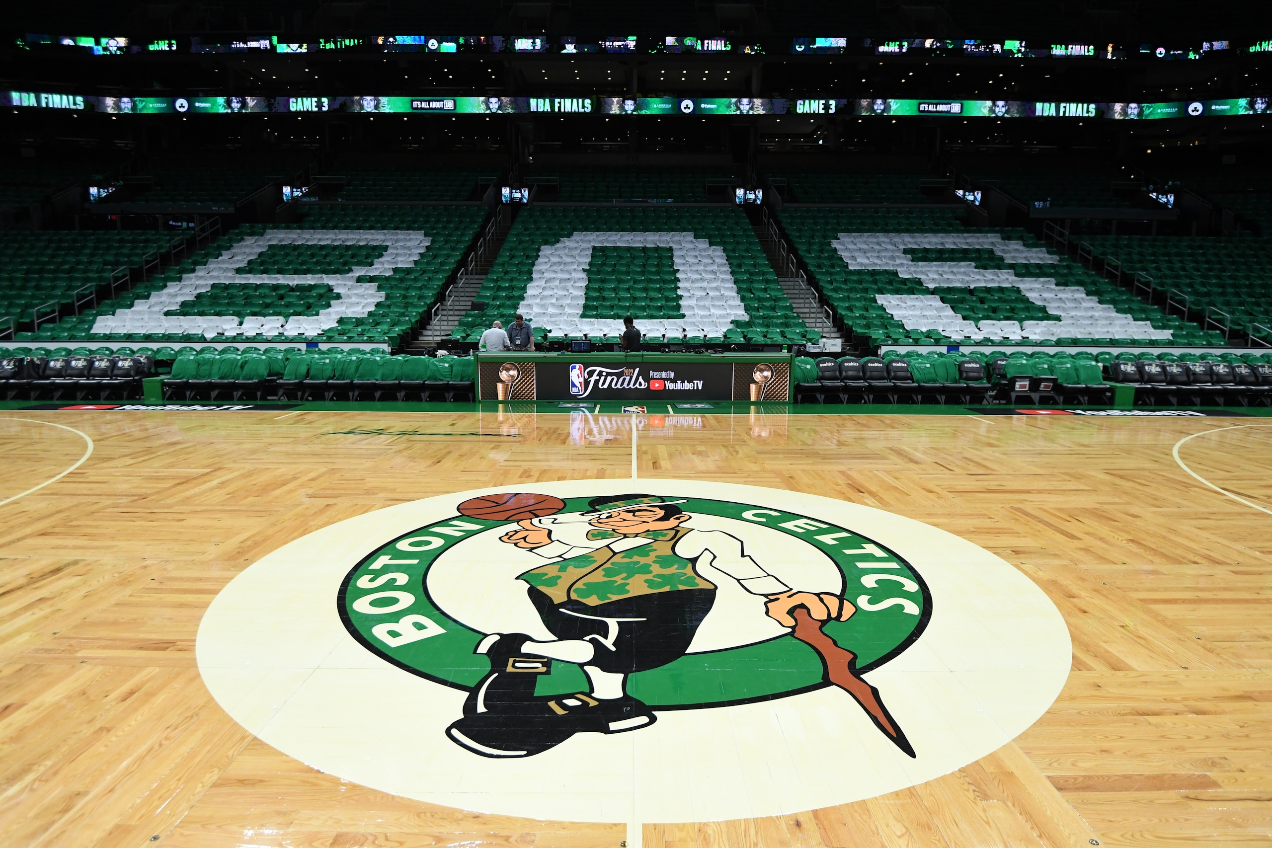 BOSTON, MA - JUNE 8: An overall view of the arena before Game Three of the 2022 NBA Finals on June 8, 2022 at TD Garden in Boston, Massachusetts. NOTE TO USER: User expressly acknowledges and agrees that, by downloading and or using this photograph, user is consenting to the terms and conditions of Getty Images License Agreement. Mandatory Copyright Notice: Copyright 2022 NBAE (Photo by Noah Graham/NBAE via Getty Images) BOSTON, MA - JUNE 8: An overall view of the arena before Game Three of the 2022 NBA Finals on June 8, 2022 at TD Garden in Boston, Massachusetts. NOTE TO USER: User expressly acknowledges and agrees that, by downloading and or using this photograph, user is consenting to the terms and conditions of Getty Images License Agreement. Mandatory Copyright Notice: Copyright 2022 NBAE (Photo by Noah Graham/NBAE via Getty Images)