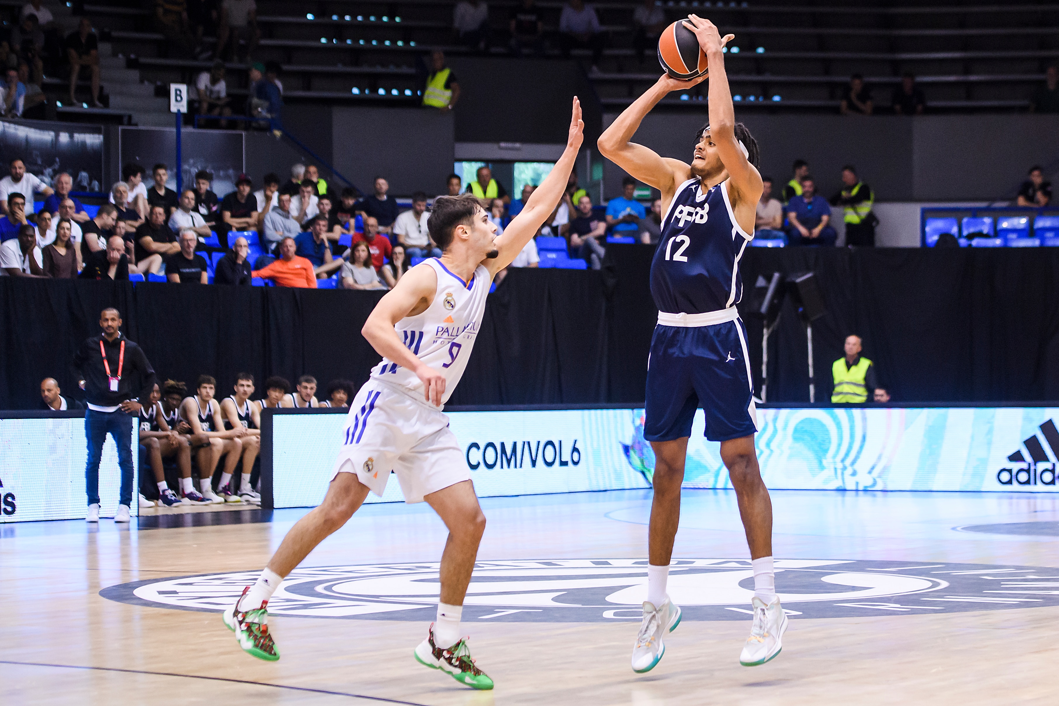 BELGRADE, SERBIA - MAY 20: Rayan Rupert, #12 of U18 Pfym Insep Paris in action during the EB Adidas Next Generation Tournament match between U18 PFYM INSEP Paris v U18 Real Madrid at Ranko Zeravica Sports Hall on May 20, 2022 in Belgrade, Serbia. (Photo by David Grau/Euroleague Basketball via Getty Images)